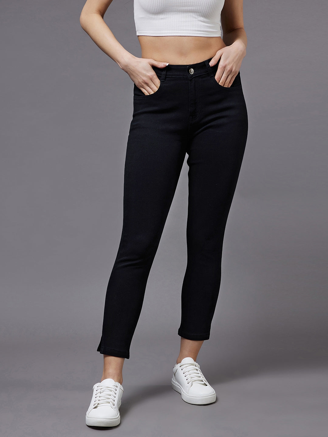 Black OD Skinny High Rise Clean Look Cropped Stretchable Denim Jeans