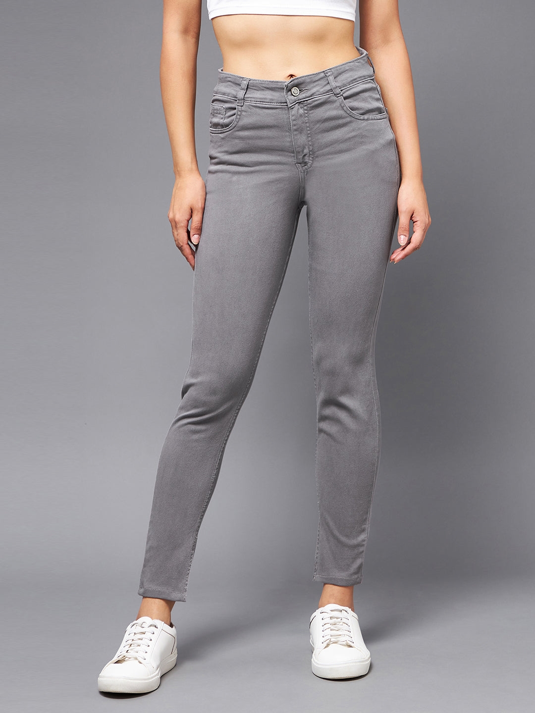Grey Skinny High-rise Clean Look Regular Stretchable Denim Jeans