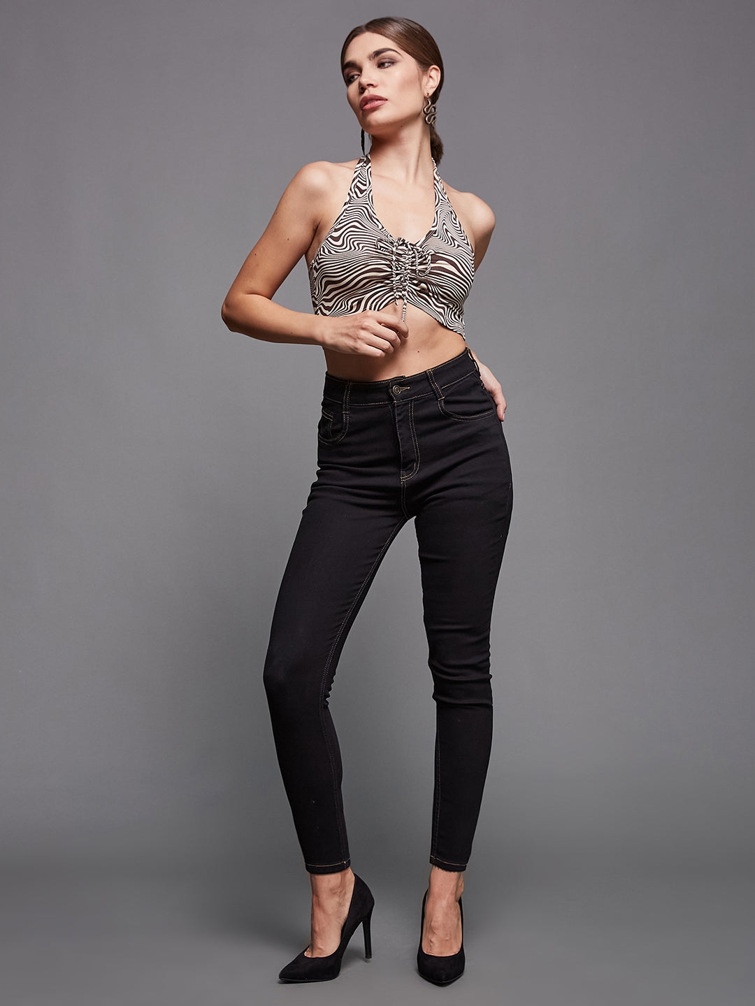 MISS CHASE | Black Skinny High Rise Clean Look Regular Stretchable Denim Jeans
