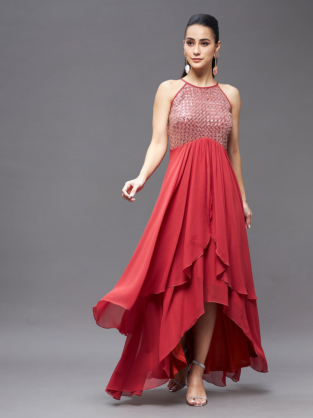 MISS CHASE | Women's Red Georgette  Dresses