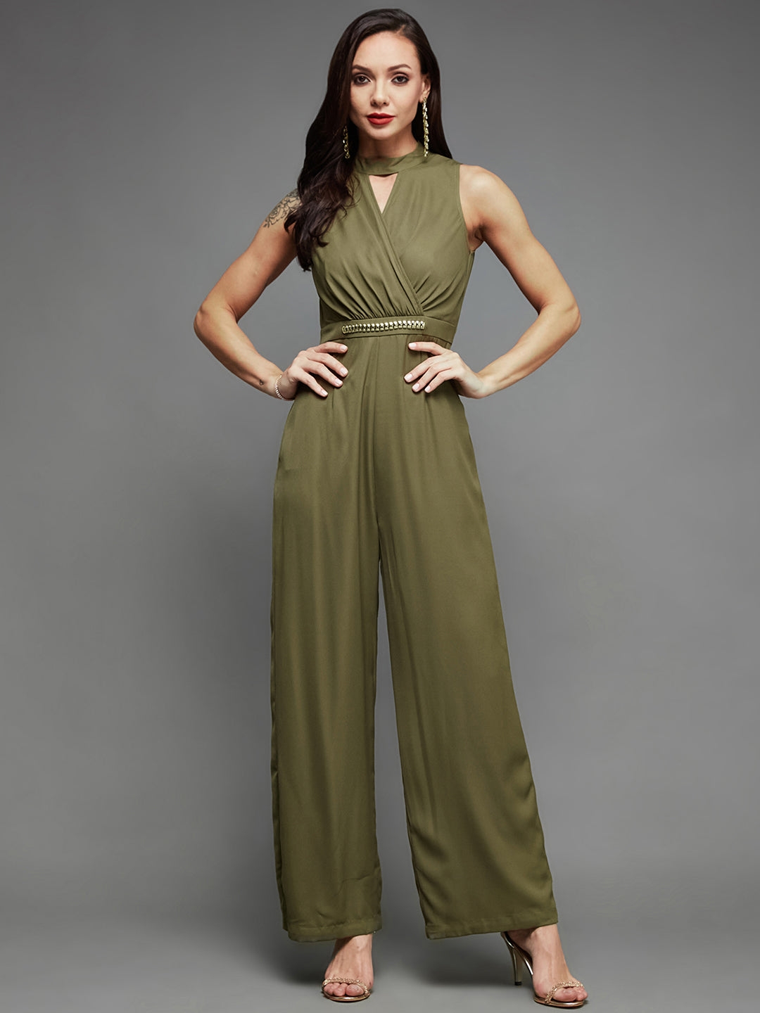 MISS CHASE | Women's Green Crepe  Jumpsuits