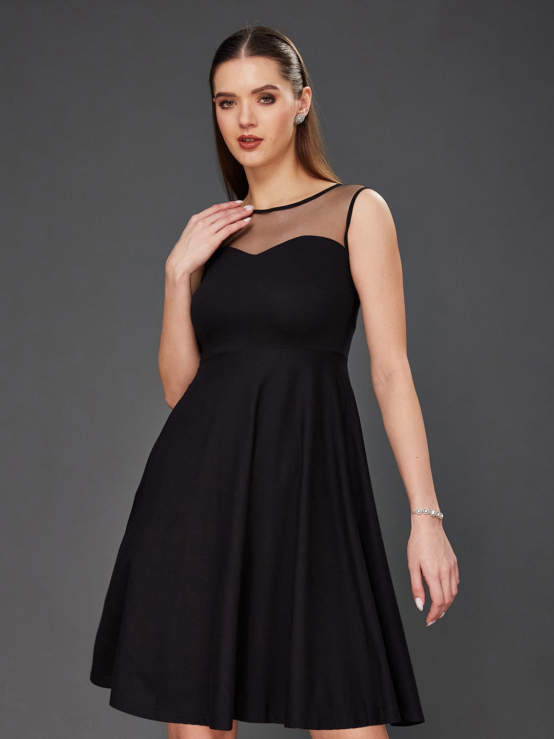 MISS CHASE | Women's Black Cotton SolidEveningwear Maxi Dress