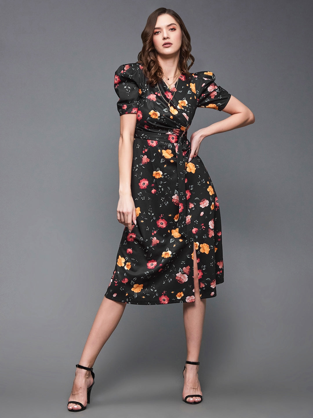 MISS CHASE | Women's Black Polyester Casualwear Fit & Flare Dress
