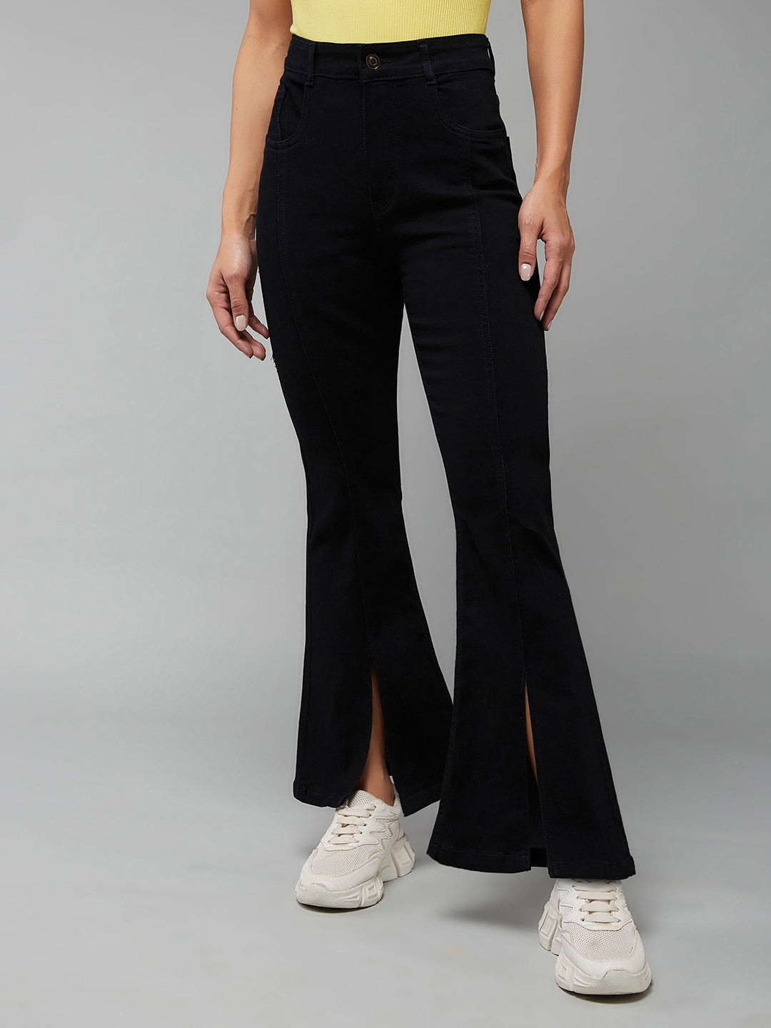 MISS CHASE | Black Bootcut High rise Clean look Regular-Length Stretchable Denim Jeans
