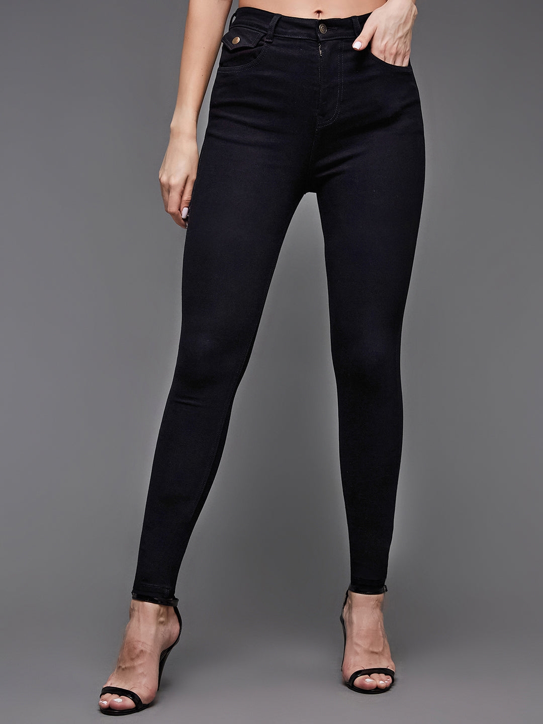 MISS CHASE | Black Skinny High Rise Clean Look Regular-Length Stretchable Denim Jeans