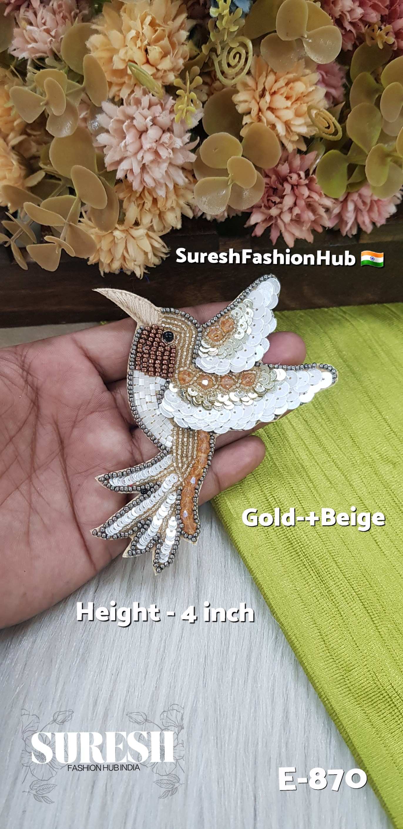 E-870 Gold & Beige Right Side Flying Bird Patch