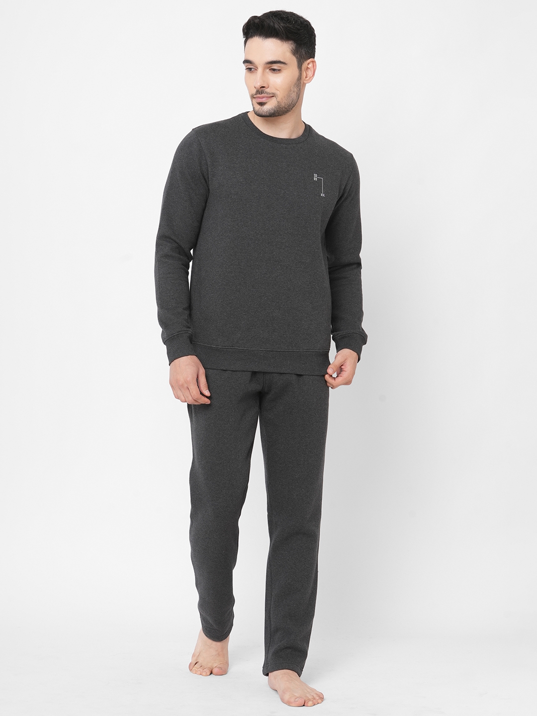 Sweet Dreams | Sweet Dreams Men Charcoal Mel Cotton-Poly Solid Tracksuits 0
