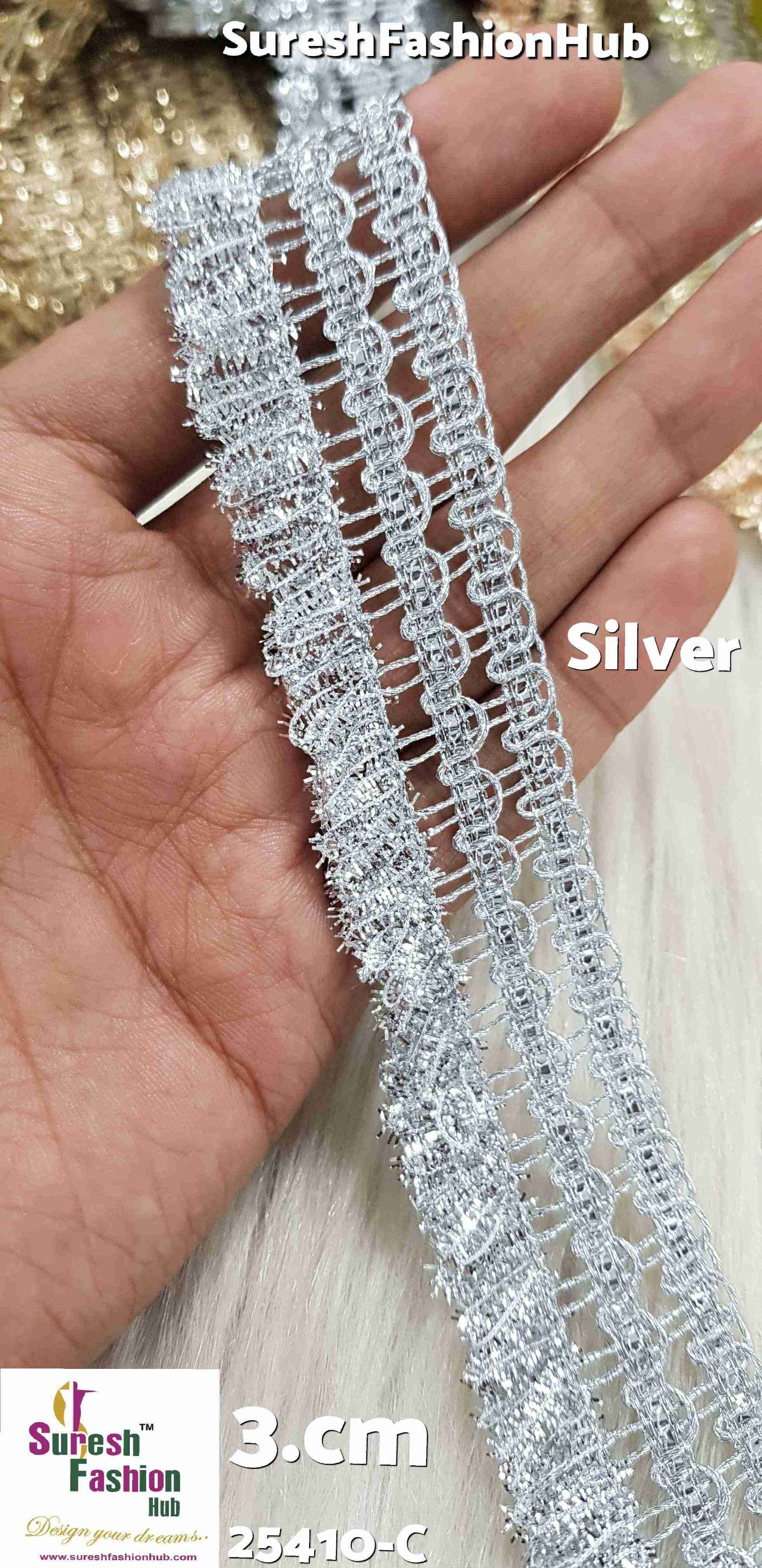 Moonlit Silver Jhalar Machine Lace