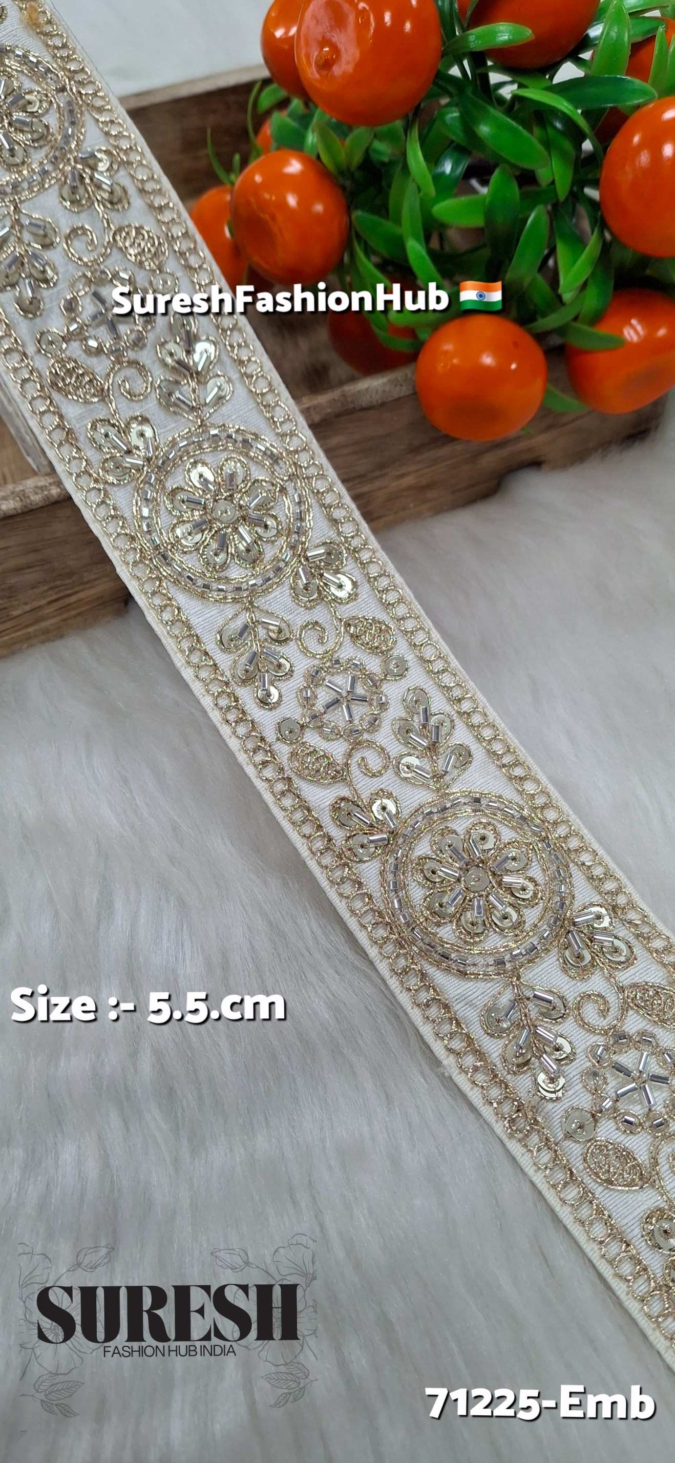 Offwhite Floral Cutdana Bead Embroidery Lace – Design No. 71225-Emb