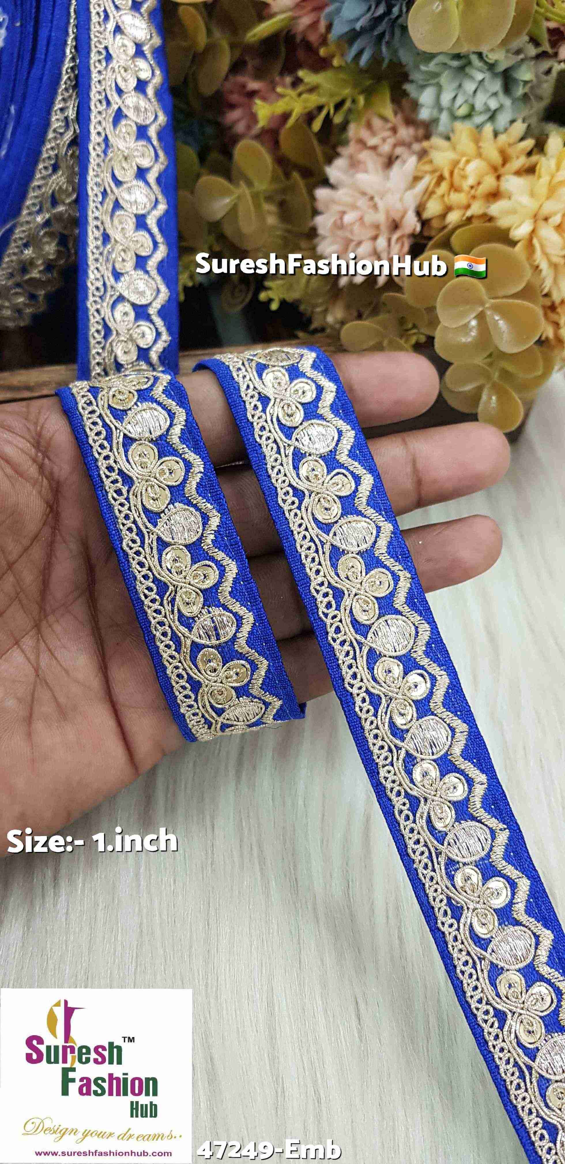 Royal Blue Floral Pearl Embroidery Lace