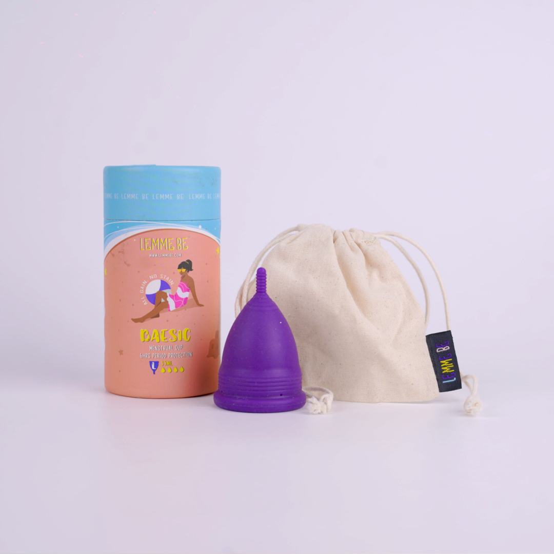 Lemme Be Reusable Menstrual Cup For Women Basic Large Size Menstrual Cup with Pouch| No Leakage, Protection for Up to 6-8 Hours| 100% Medical Grade Silicone Cup (Large, Purple)