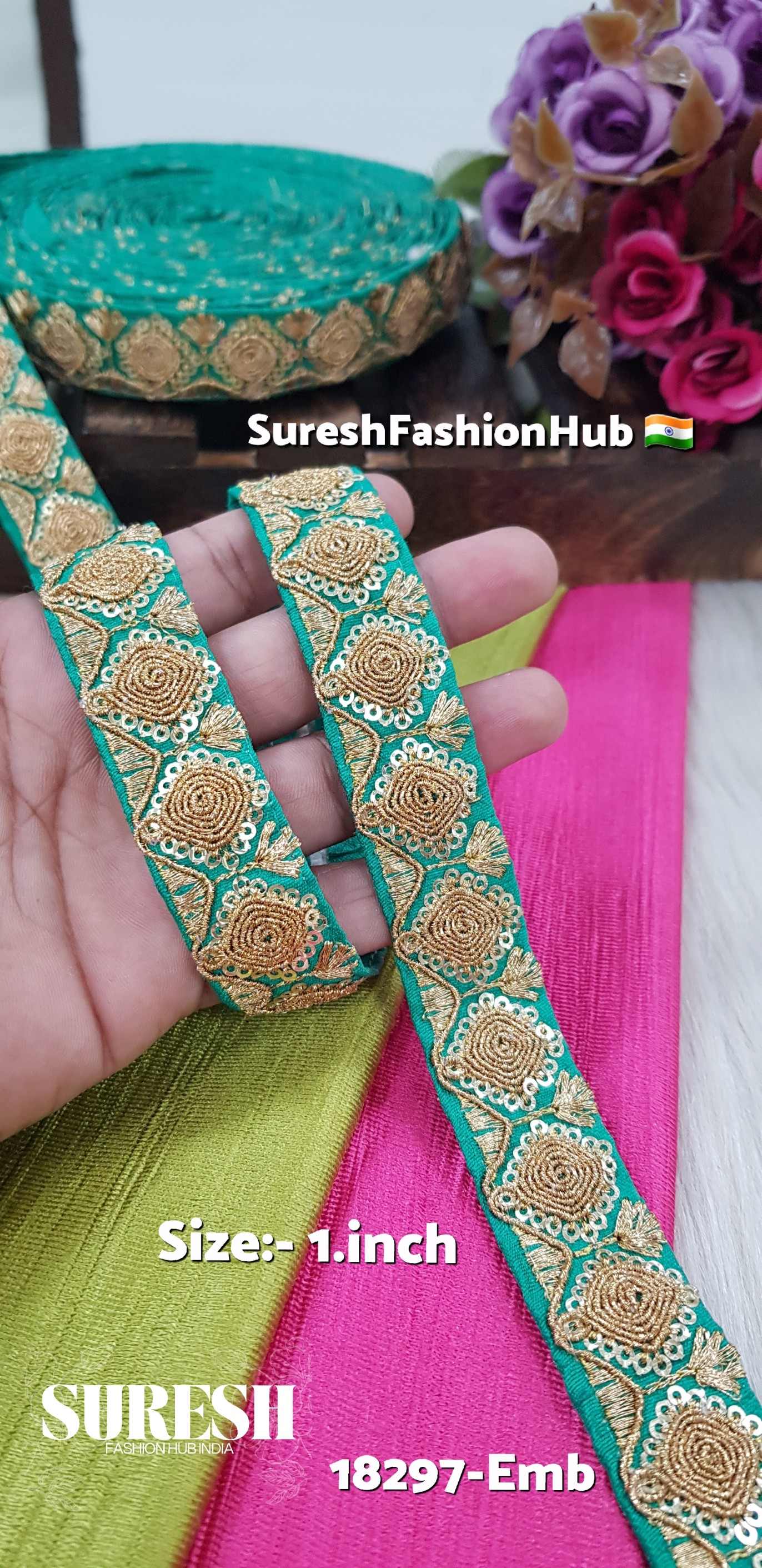 Green Sequin, Thread & Dori Embroidery Lace – 18297-Emb