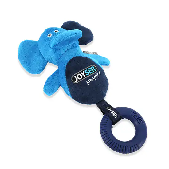 Joyser Puppy Elephant with Ring Dog Toy, Dark Blue
