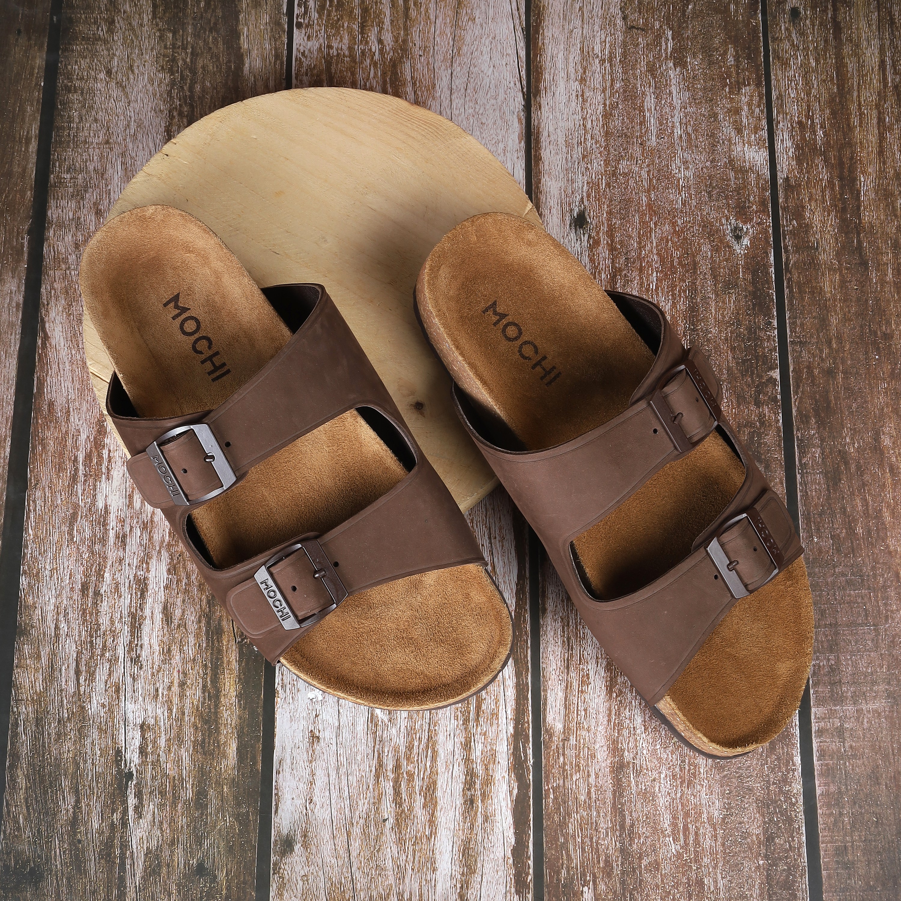 Mochi  Men  Brown  Leather  Sandals  Euro 39