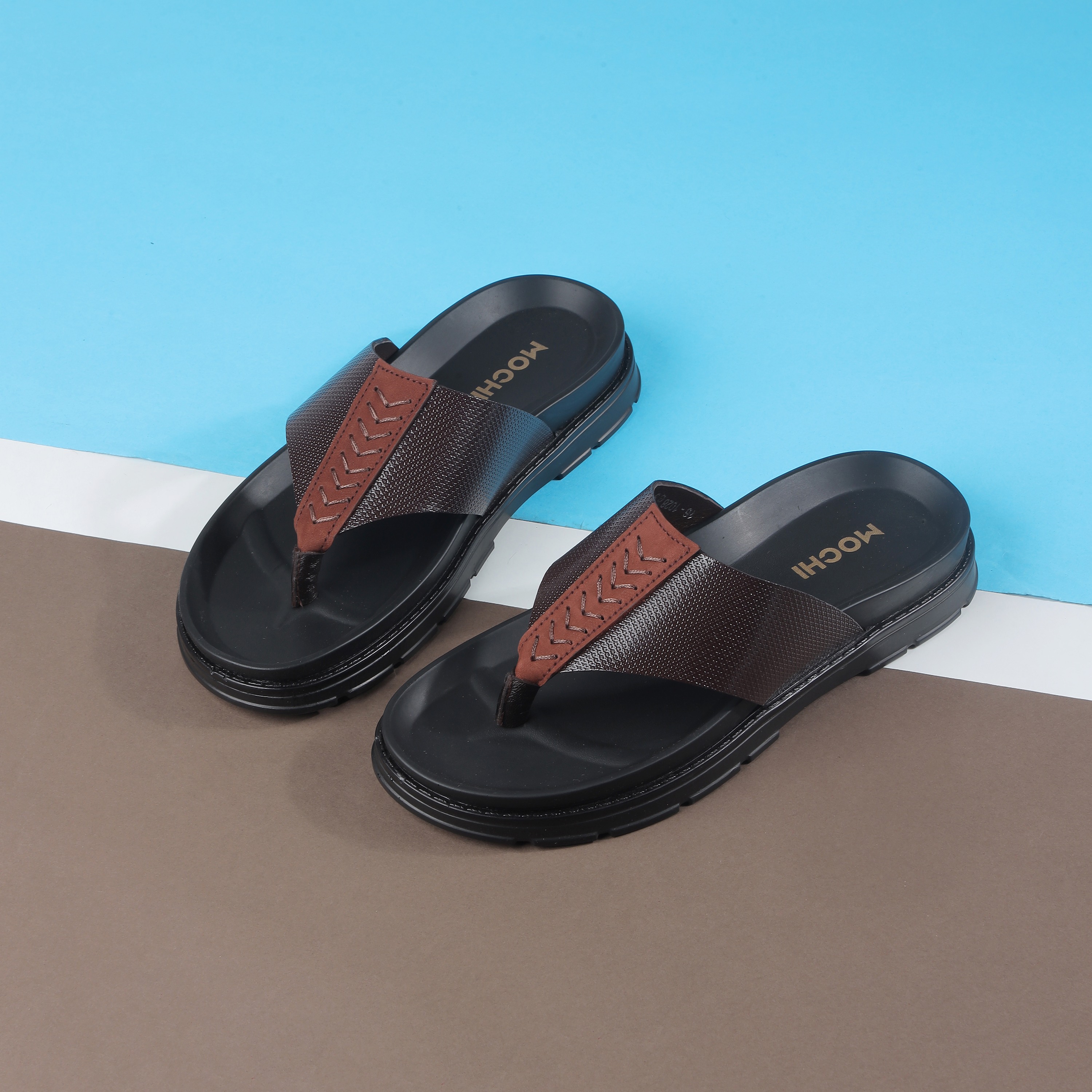 Mochi  Men  Brown  Leather  Sandals  Euro 39