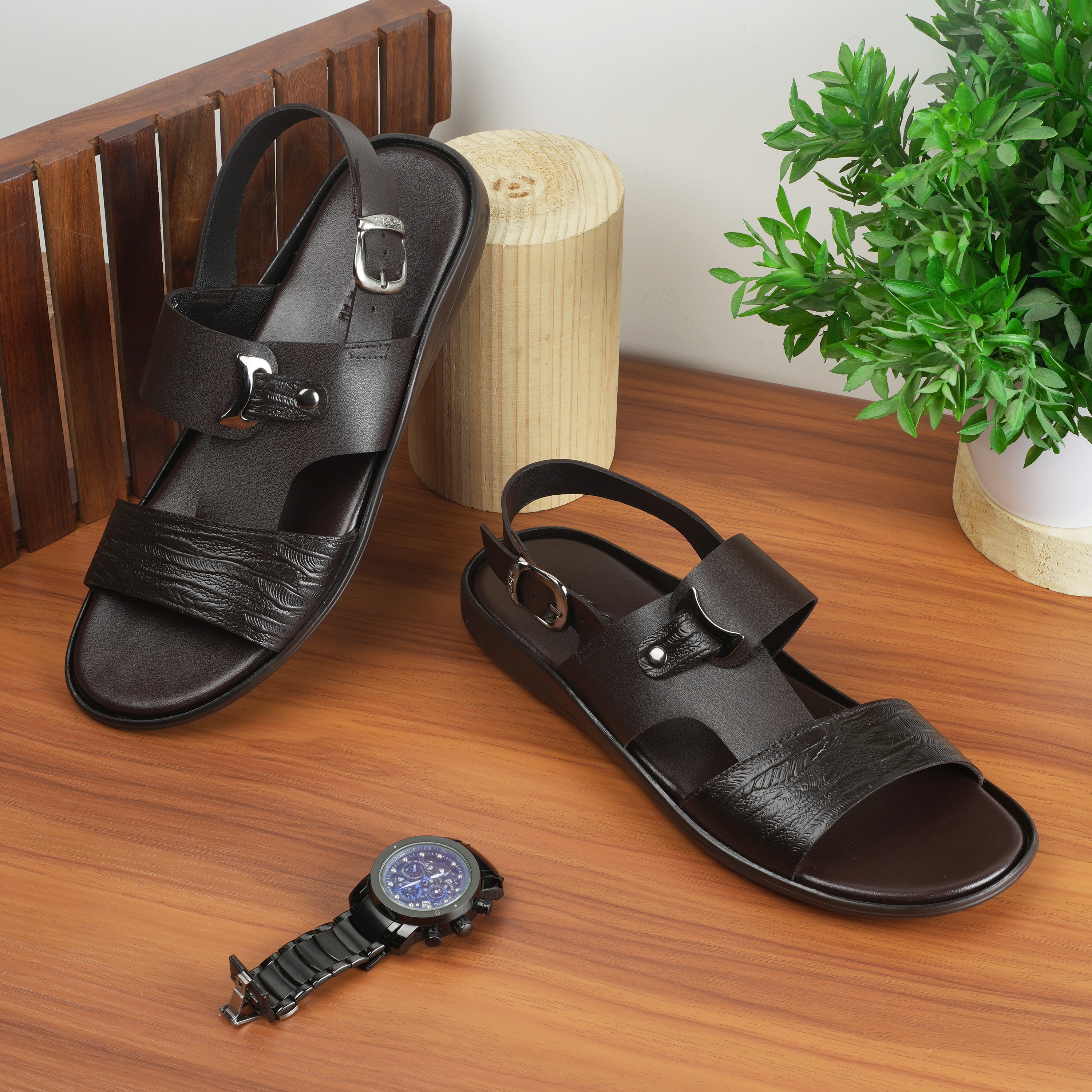 Mochi  Men  Brown  Leather  Sandals  Euro 39