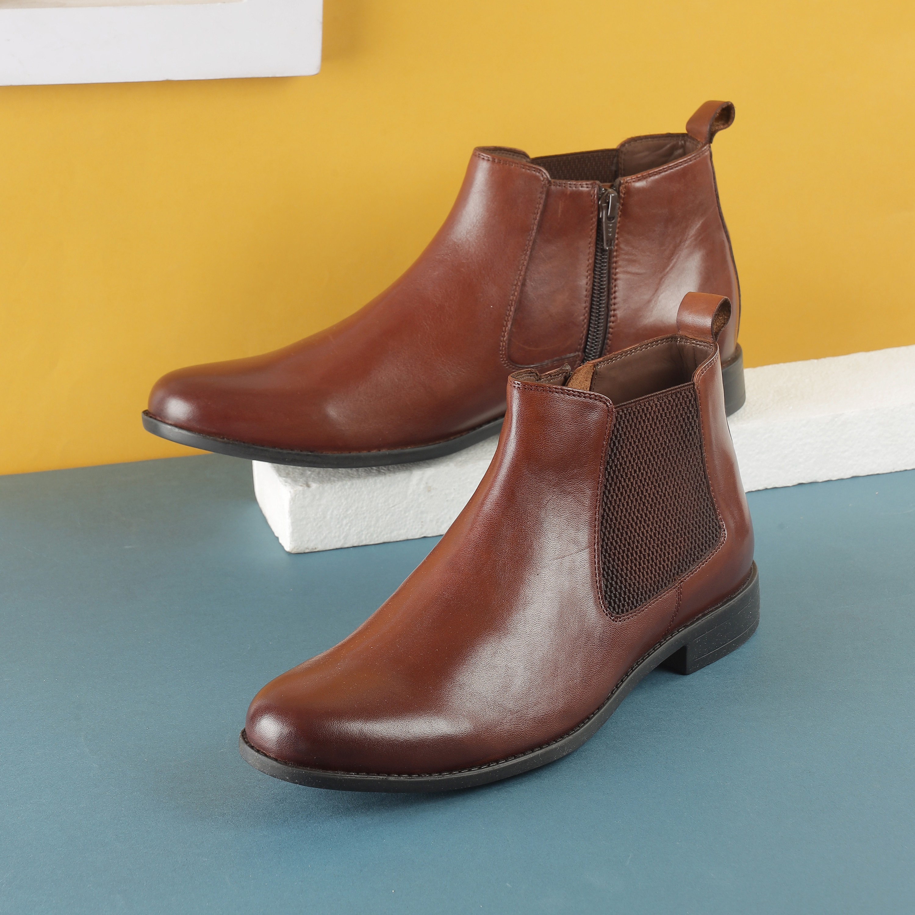 Mochi  Men  Tan  Leather  Boots  Euro 39