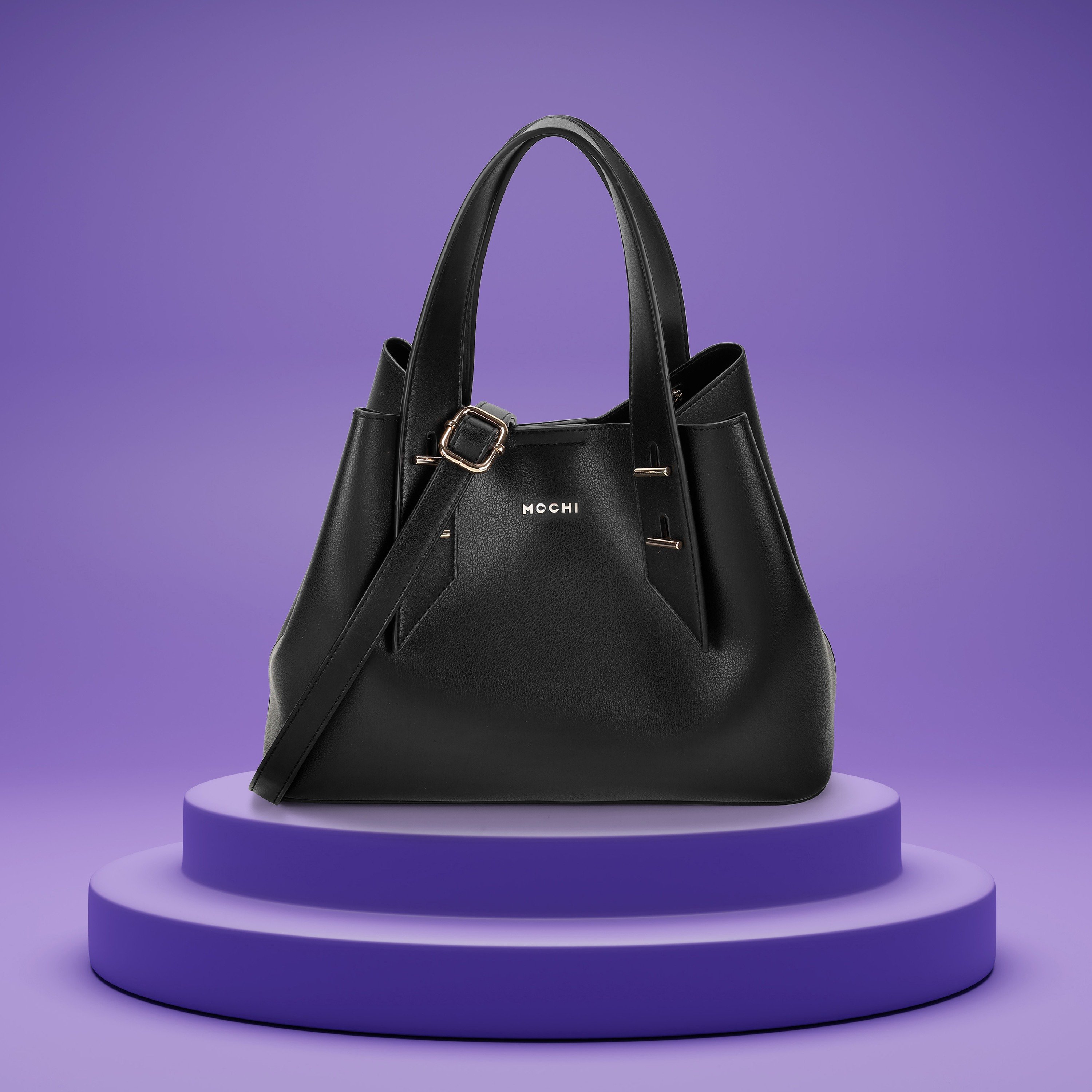 Mochi Women Black PU Handbags Onesize