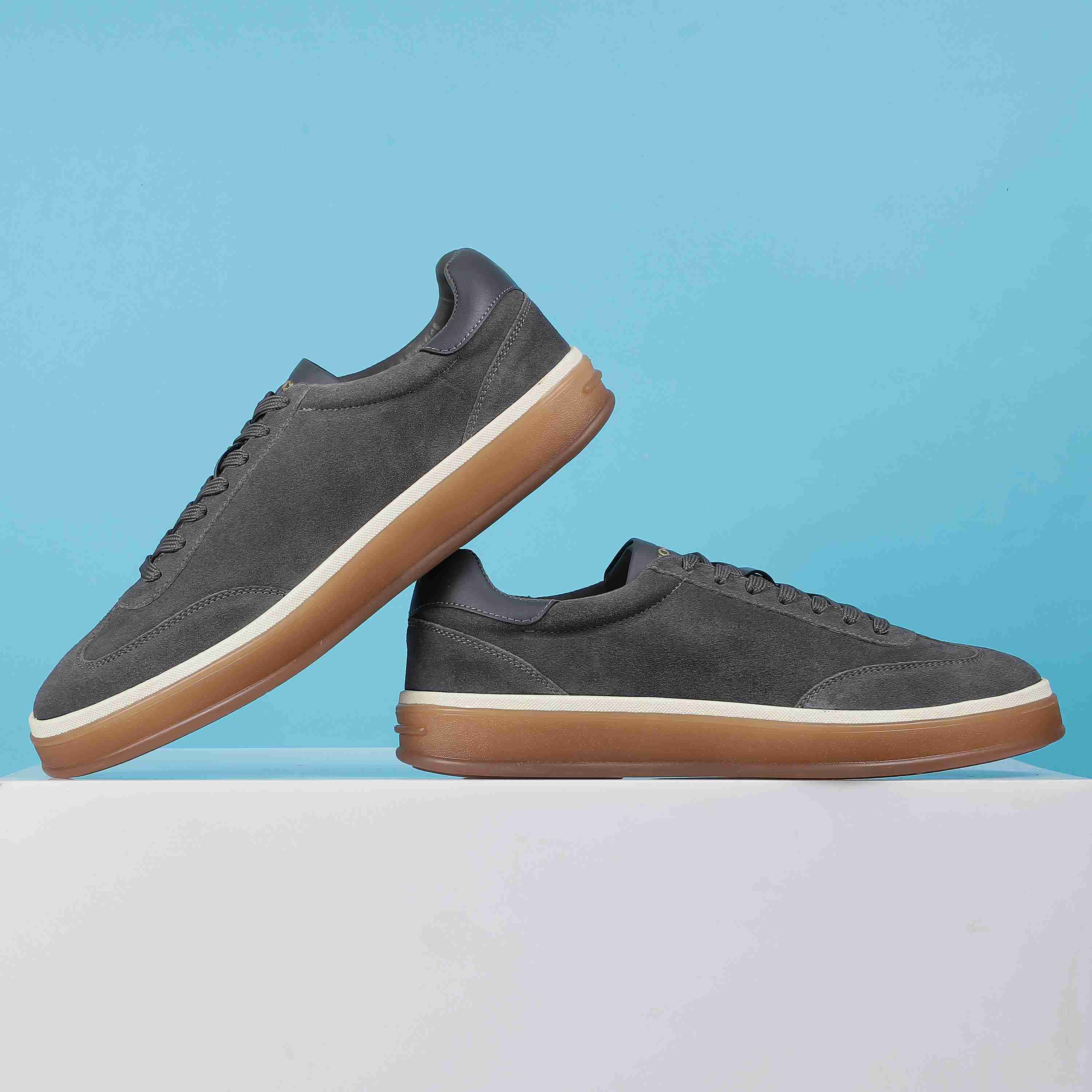 Mochi  Men  Grey  Leather  Casual Shoes  Euro 39