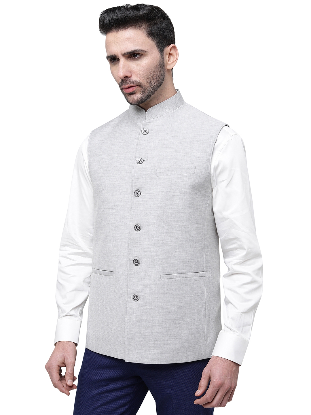 Modi Jacket | Light Grey Solid Regular Fit Modi Jacket | JadeBlue 1