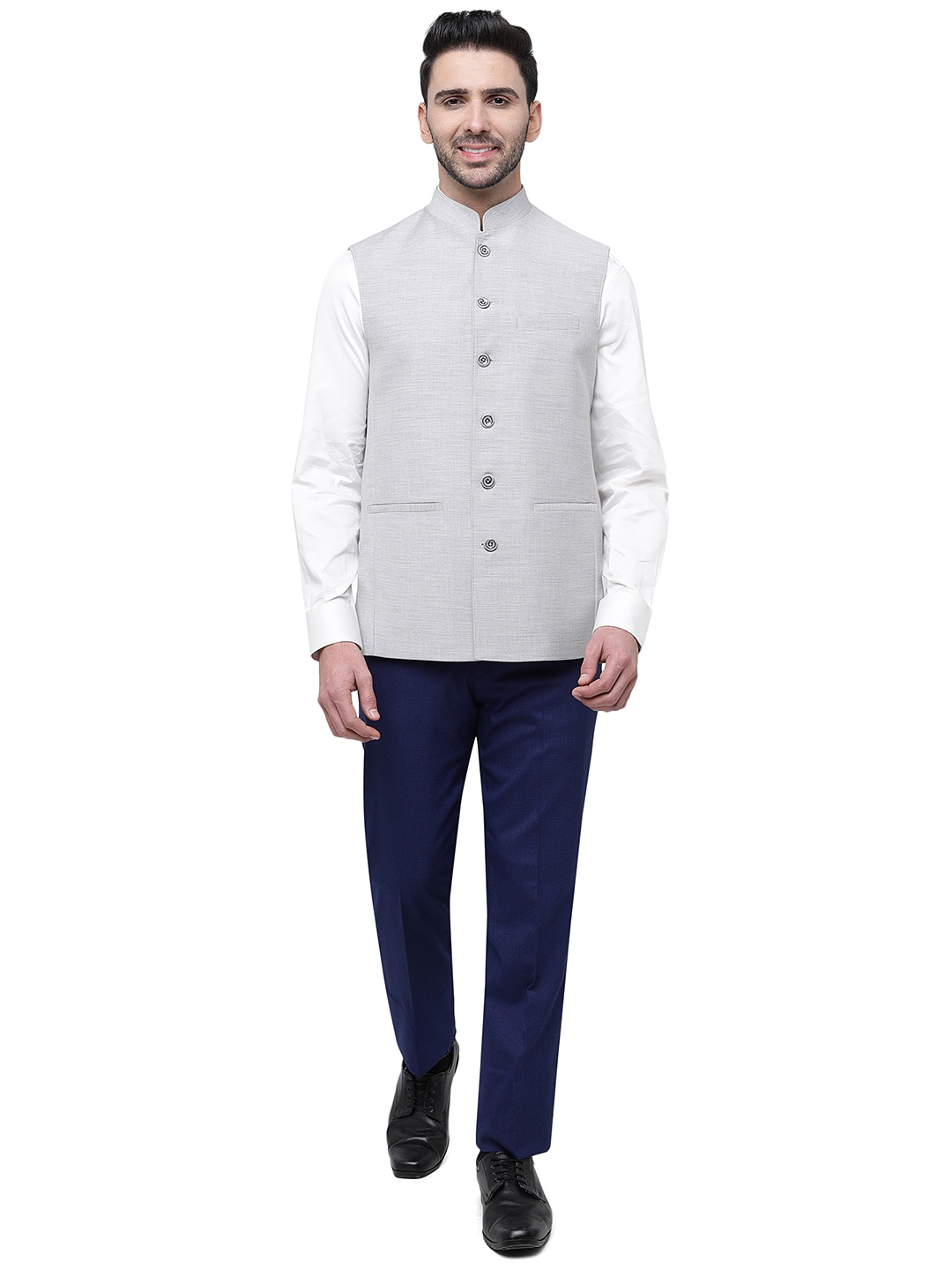 Modi Jacket | Light Grey Solid Regular Fit Modi Jacket | JadeBlue 3