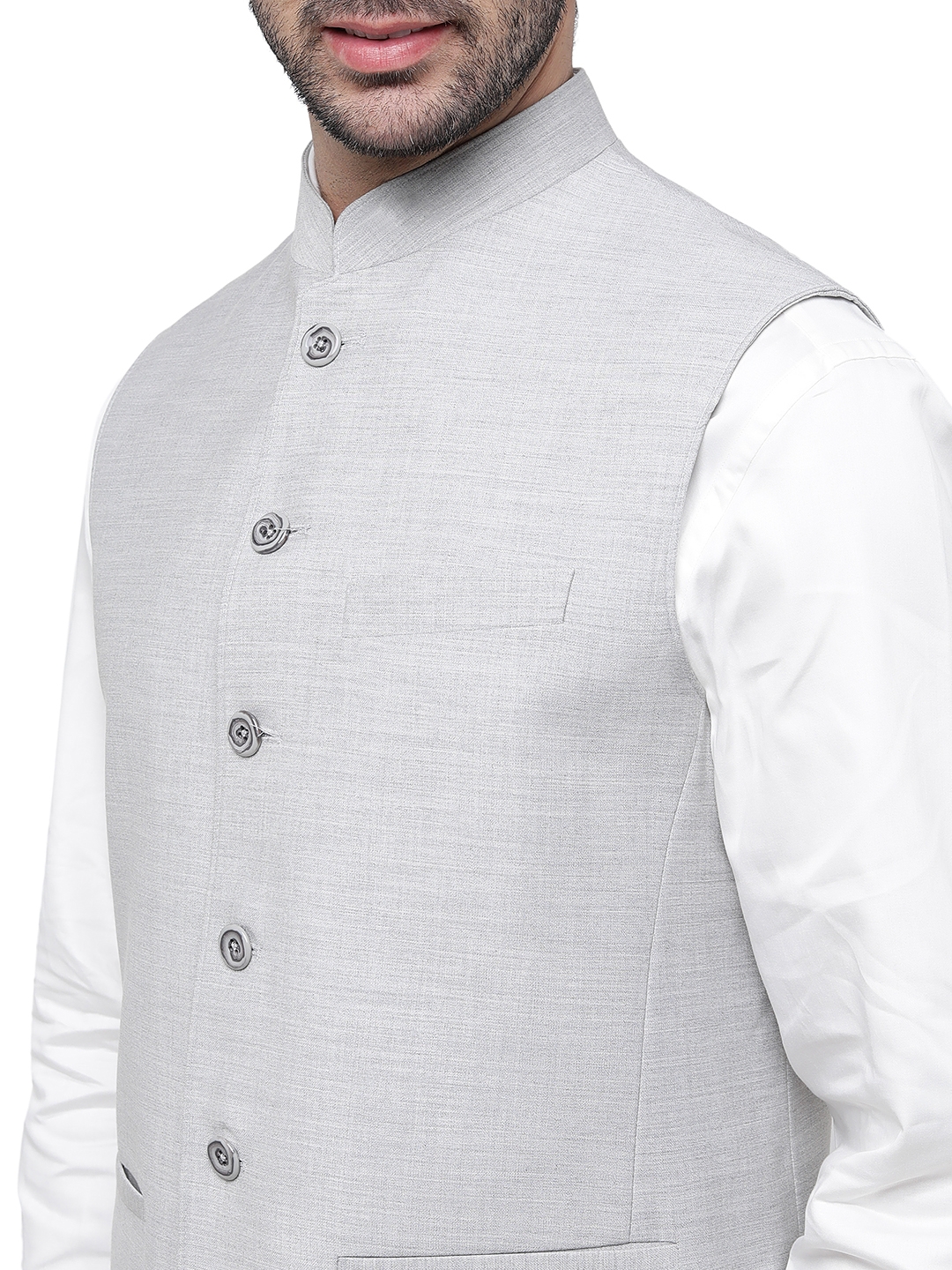 Modi Jacket | Light Grey Solid Regular Fit Modi Jacket | JadeBlue 4
