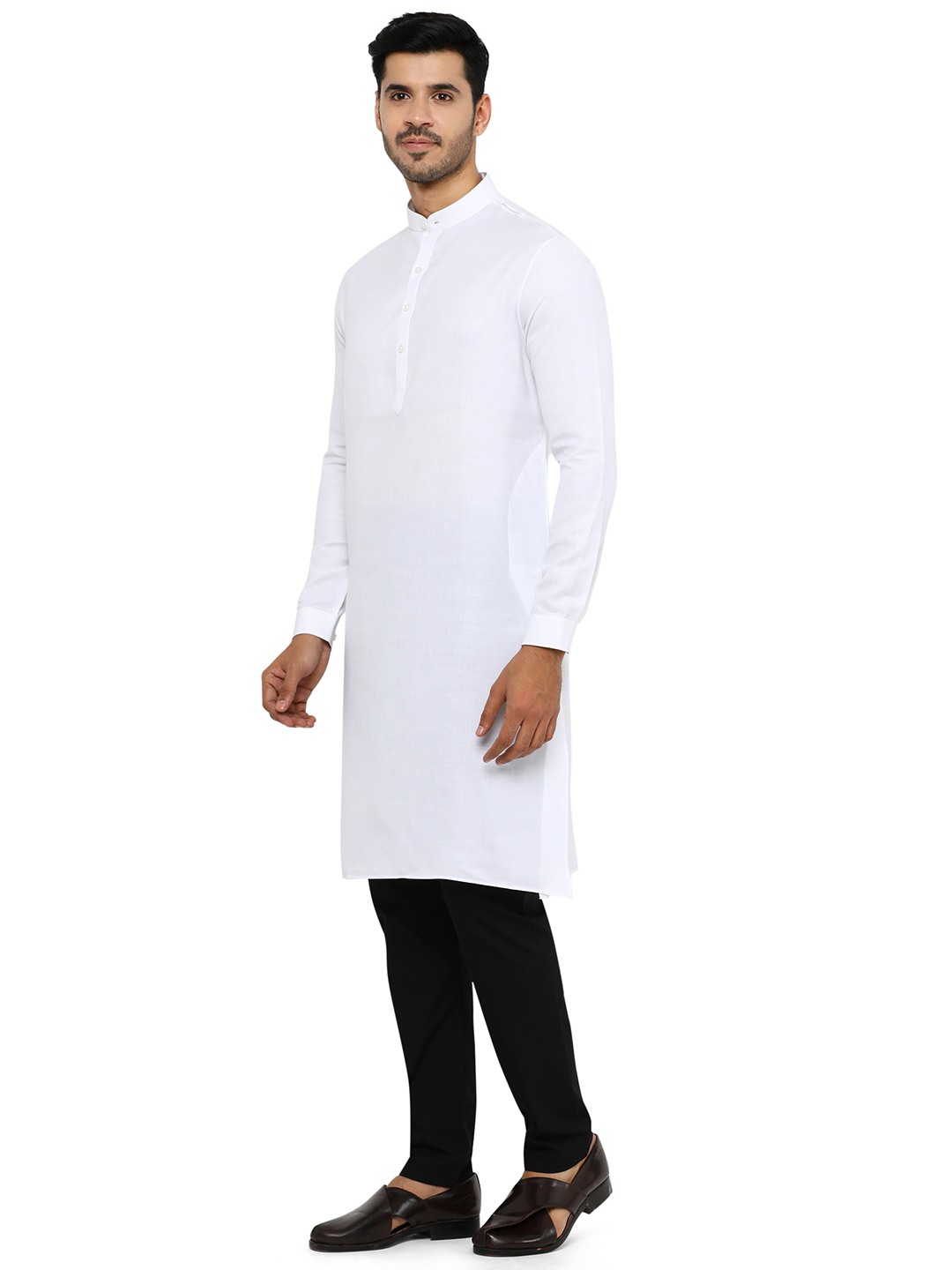 White Solid Regular Fit Modi Kurta | JadeBlue