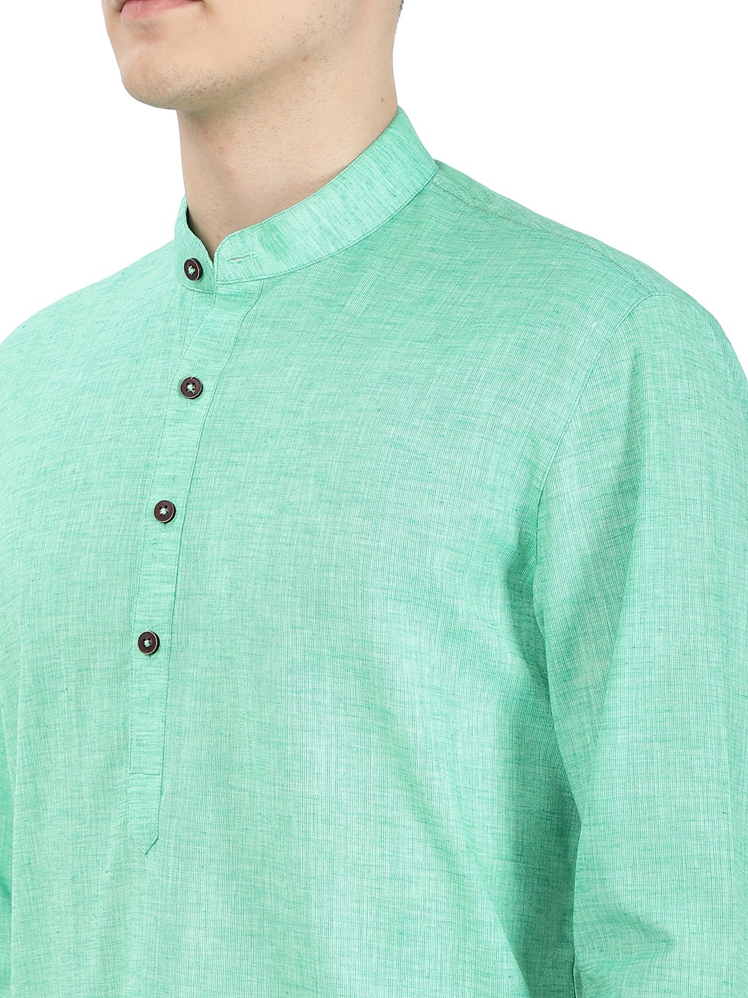 Lime Green Self Textured Regular Fit Modi Kurta | Modi Kurta