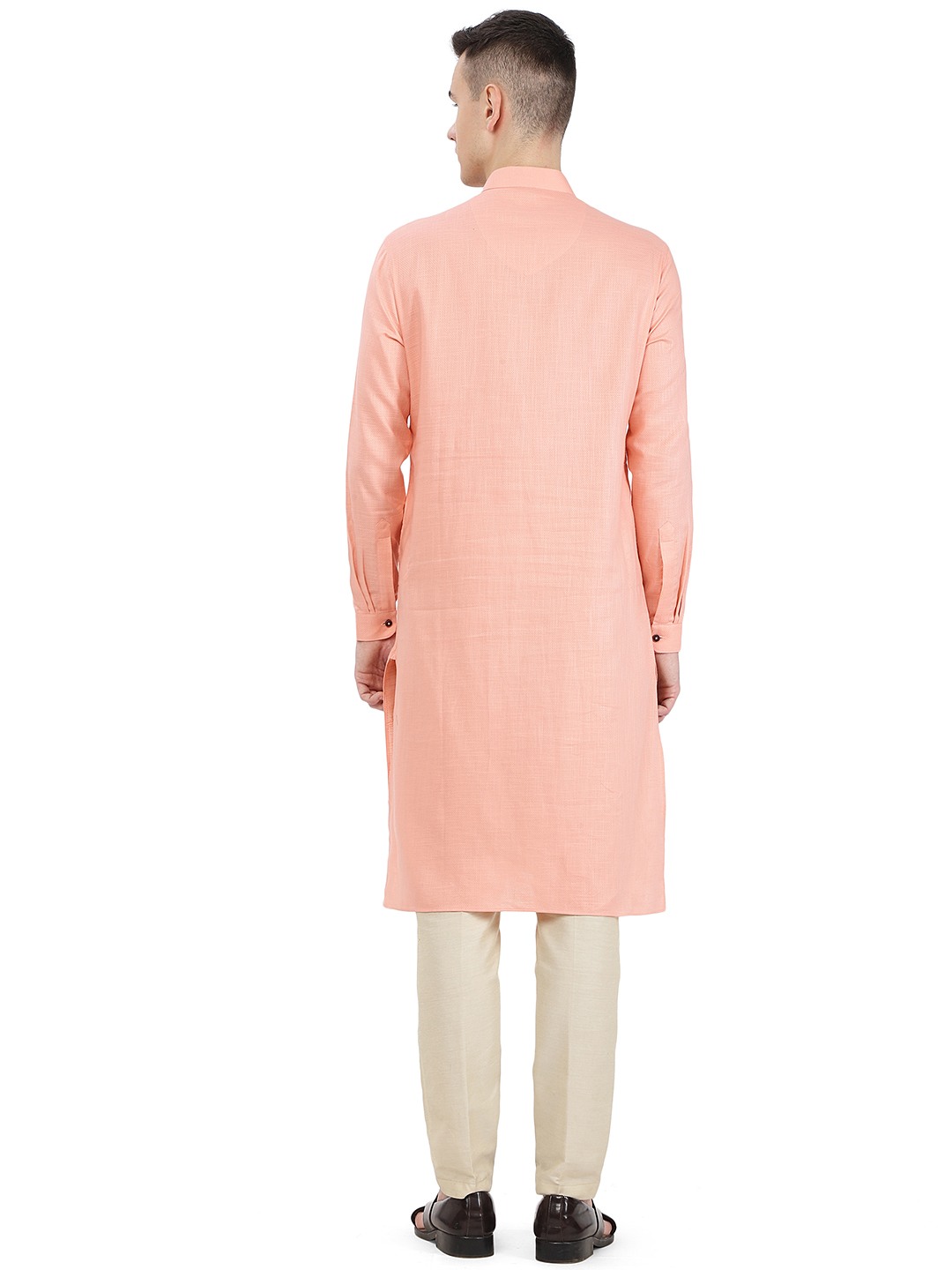 Light Pink Self Textured Regular Fit Modi Kurta | Modi Kurta