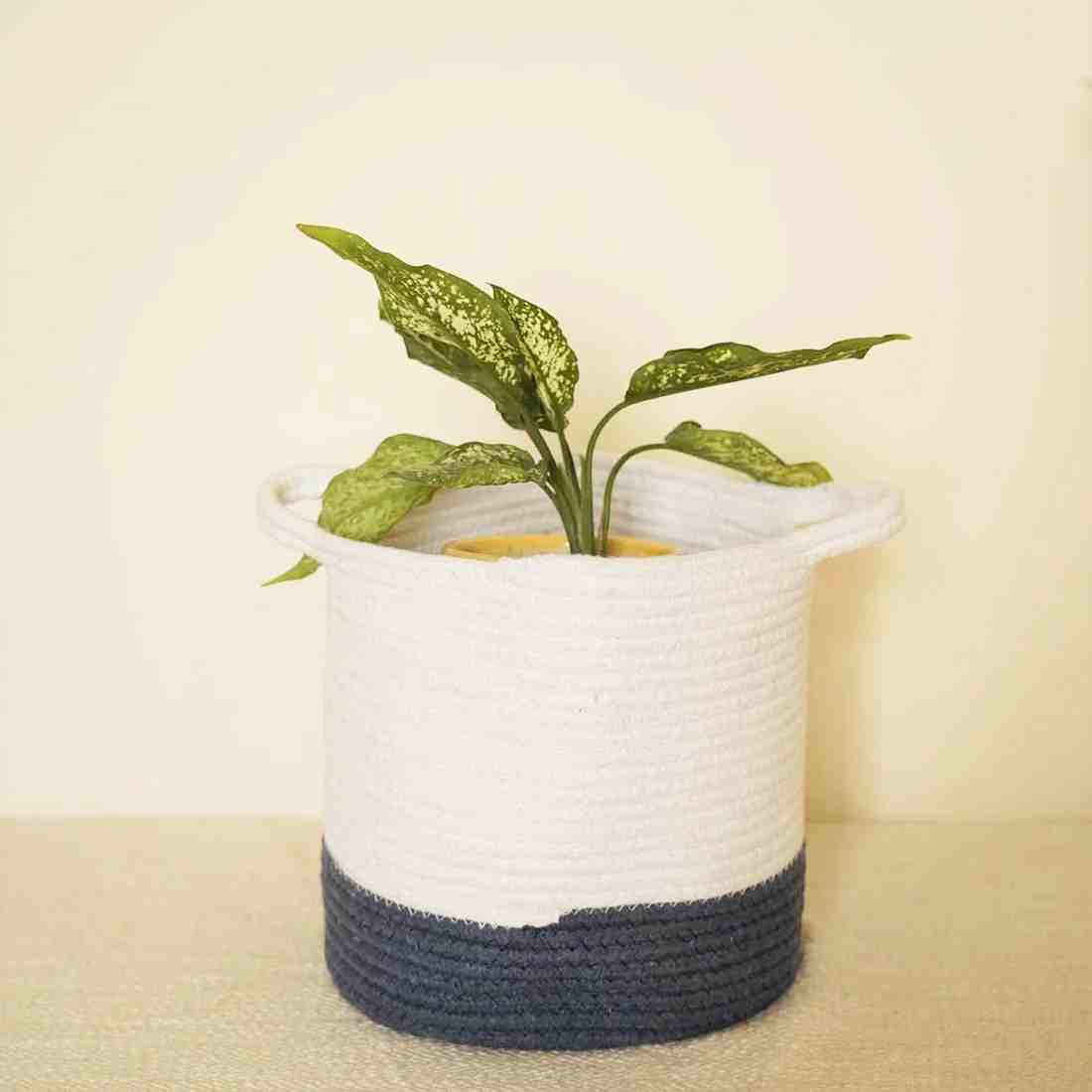 Multi-Purpose Black & White Cotton Storage Basket – Laundry Bag, Planter Organizer, Decorative Home Storage Bin