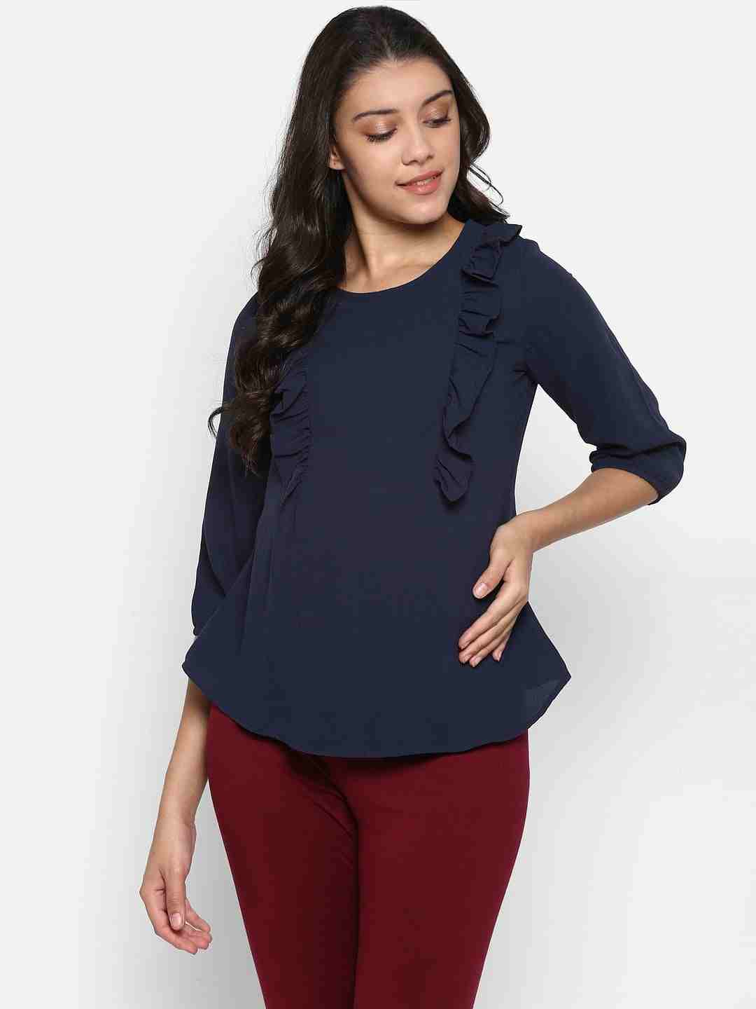 Womens Half Sleeves Top-Blue
