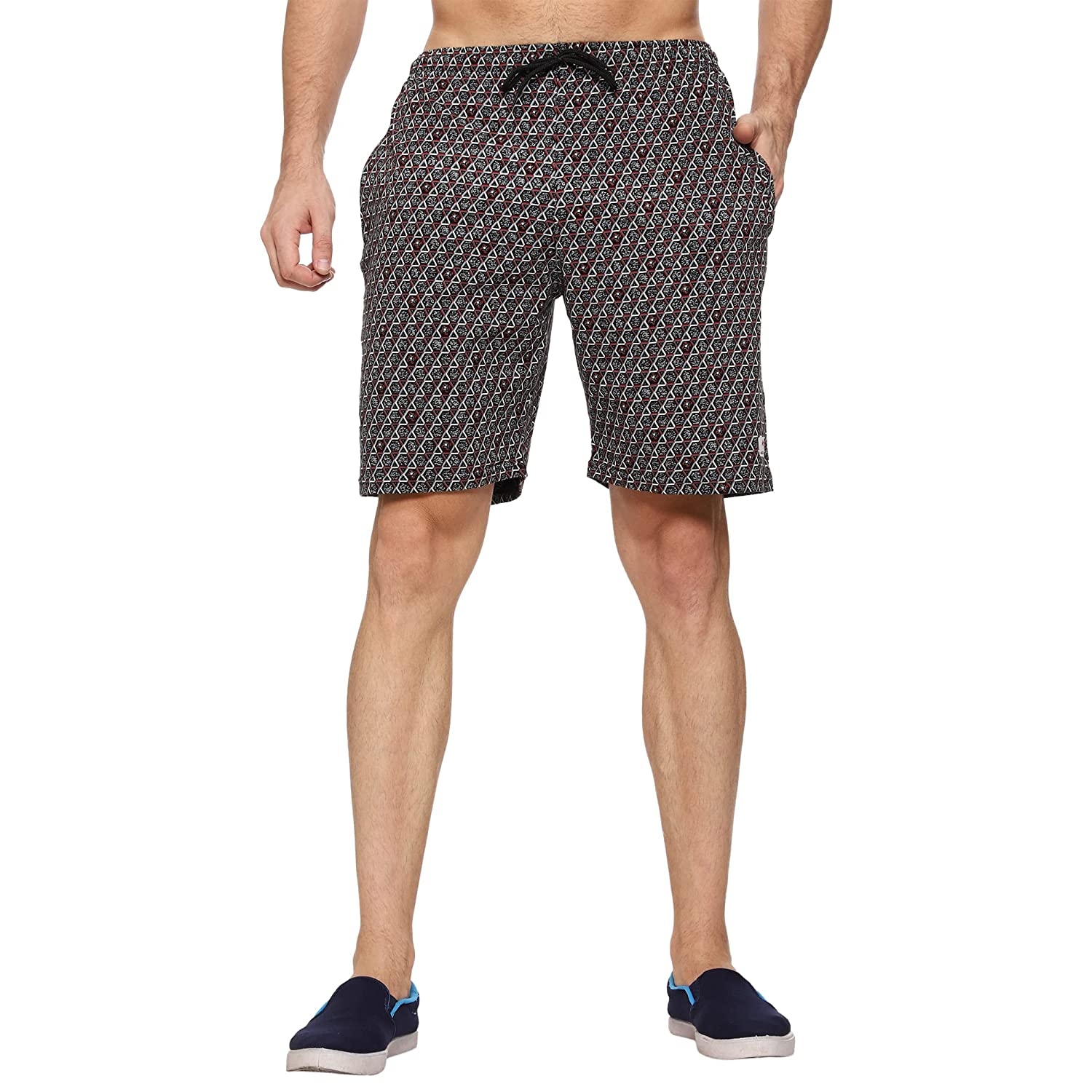 Moovfree Mens Cotton Bermuda Printed Casual Shorts Regular Fit Lounge Shorts with Zip Pockets, Congo Brown