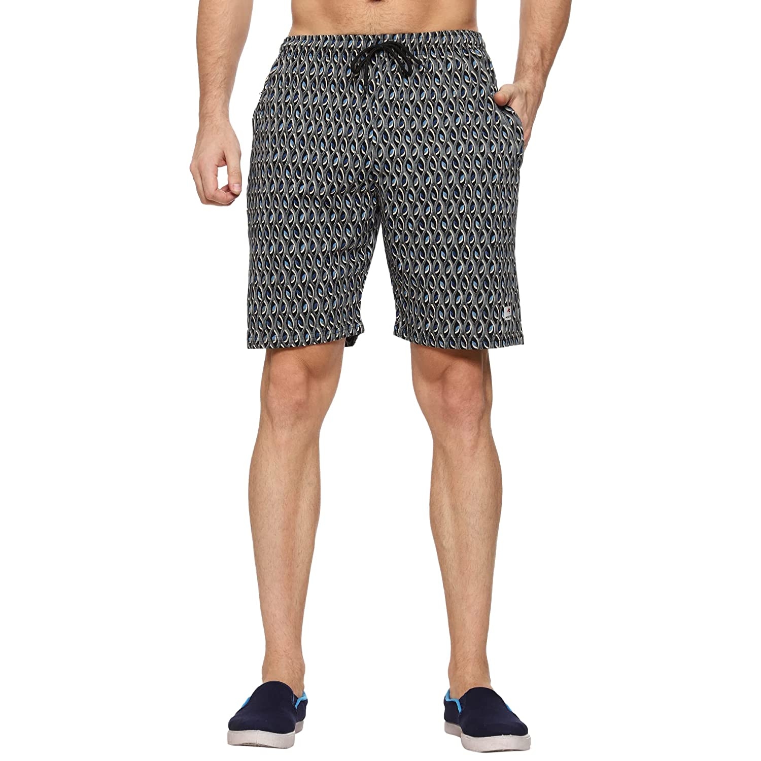 Moovfree Mens Cotton Bermuda Printed Casual Shorts Regular Fit Lounge Shorts with Zip Pockets, Choco Blue
