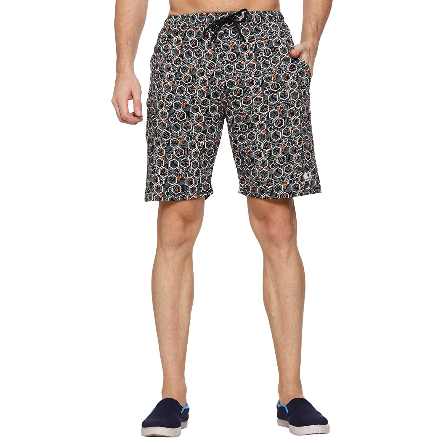 Moovfree Mens Cotton Bermuda Printed Casual Shorts Regular Fit Lounge Shorts with Zip Pockets, Hexa Brown