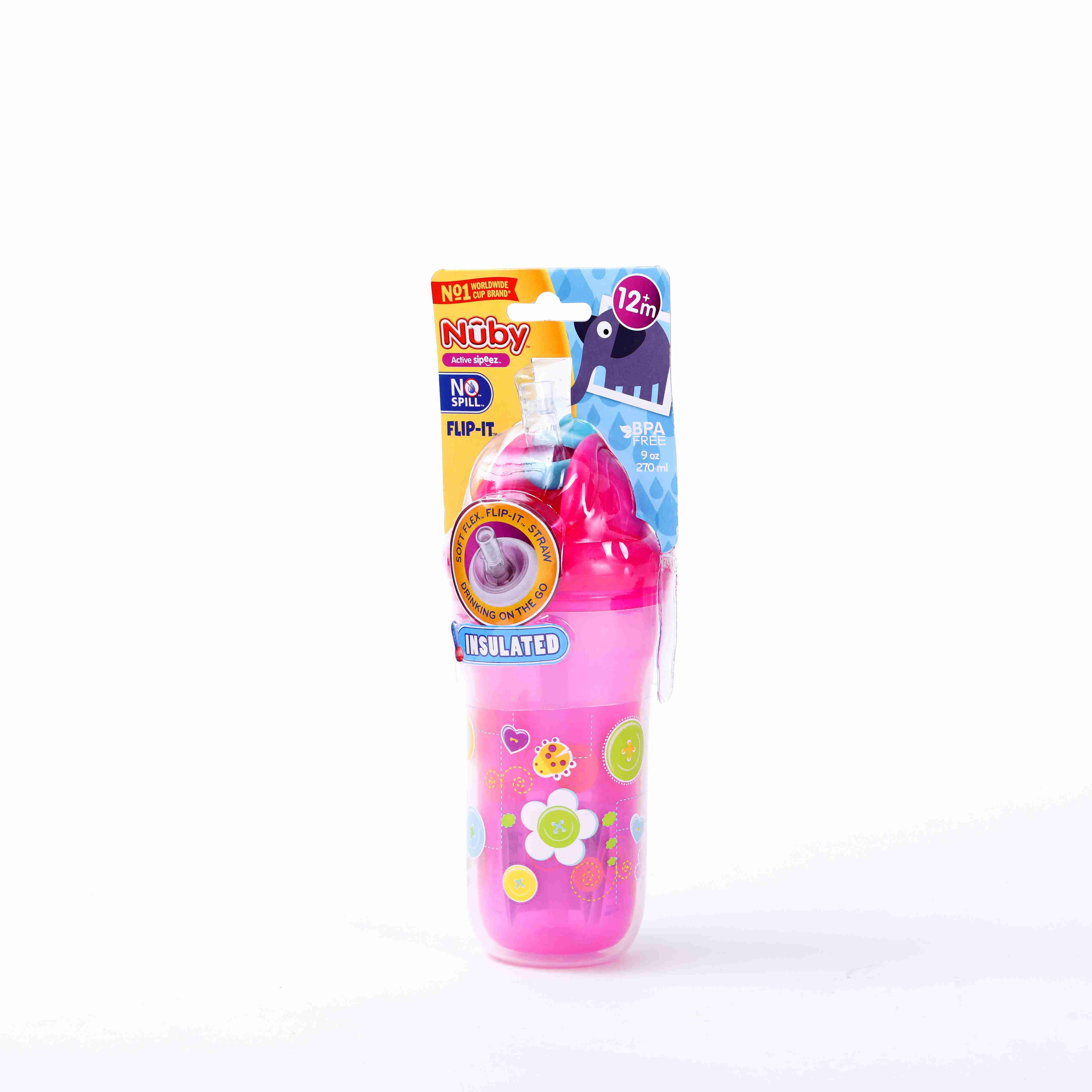 Nuby insulated Flip-It Straw Sipeez 270ml - Pink