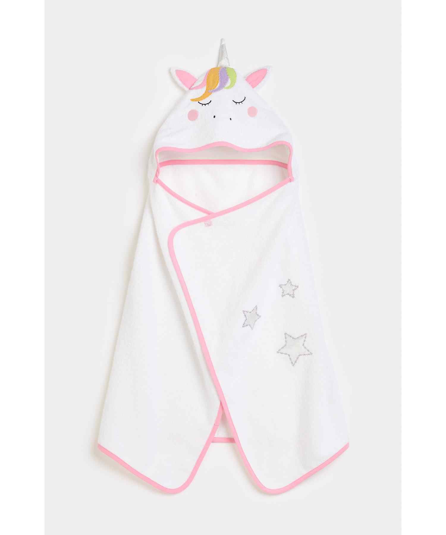 Mothercare Unicorn Cuddle and Dry Hooded Toddler Towel - White