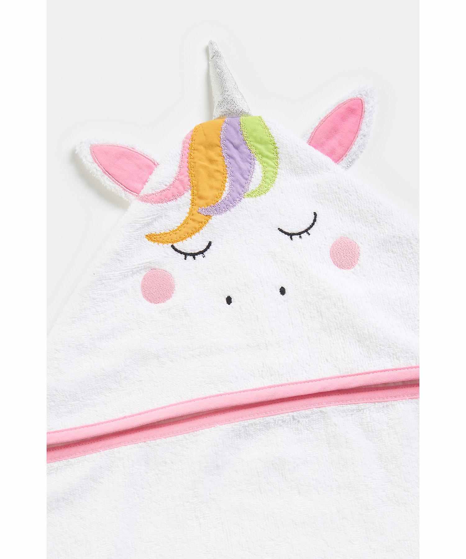 Mothercare Unicorn Cuddle and Dry Hooded Toddler Towel - White