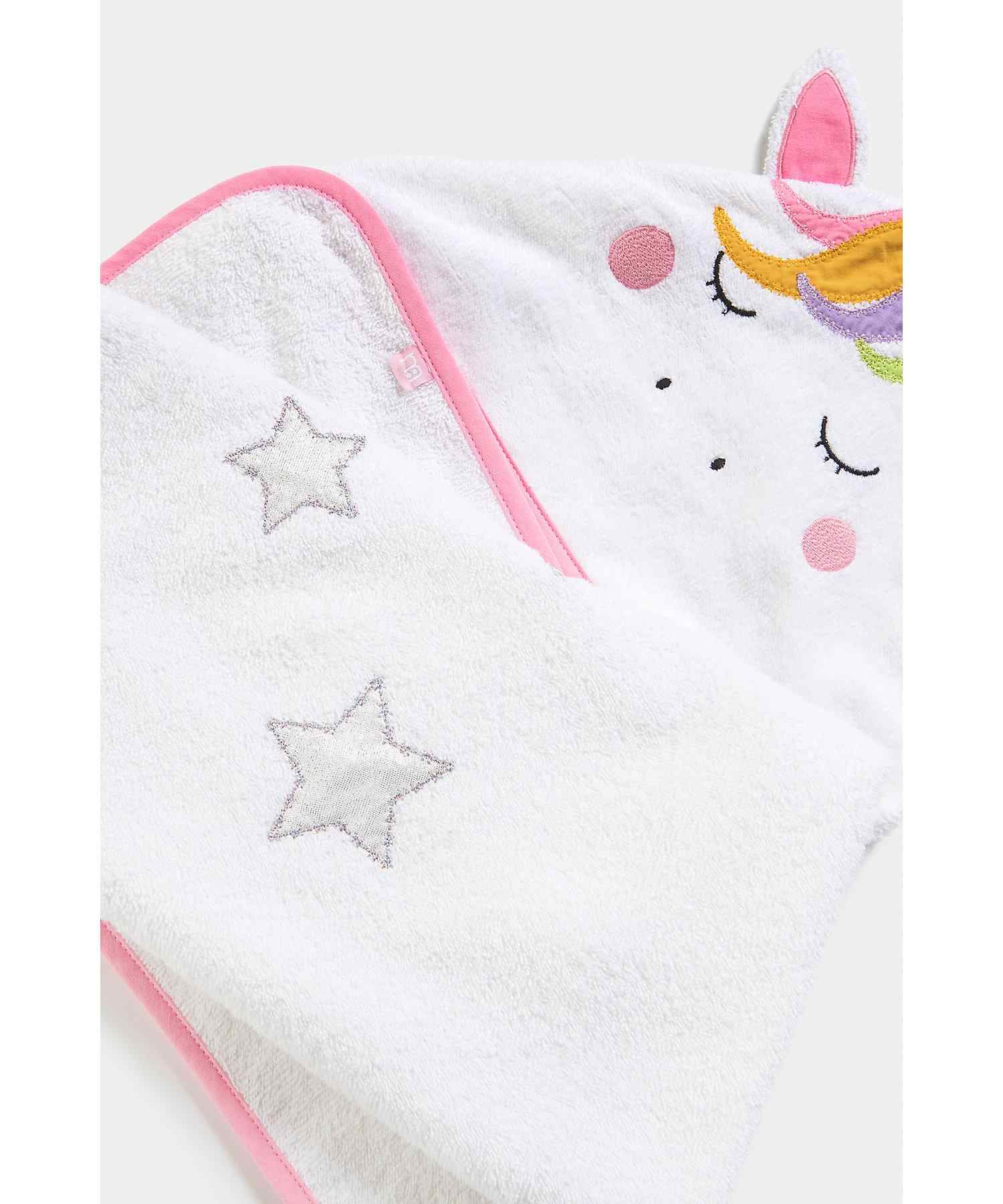 Mothercare Unicorn Cuddle and Dry Hooded Toddler Towel - White