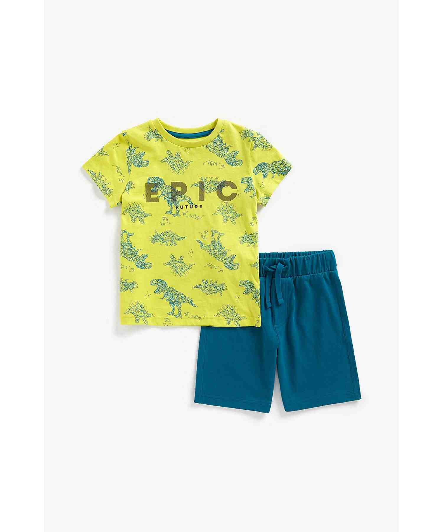Mothercare Boys 100% Cotton Half Sleeves Shorts and T-Shirt - Multicolor