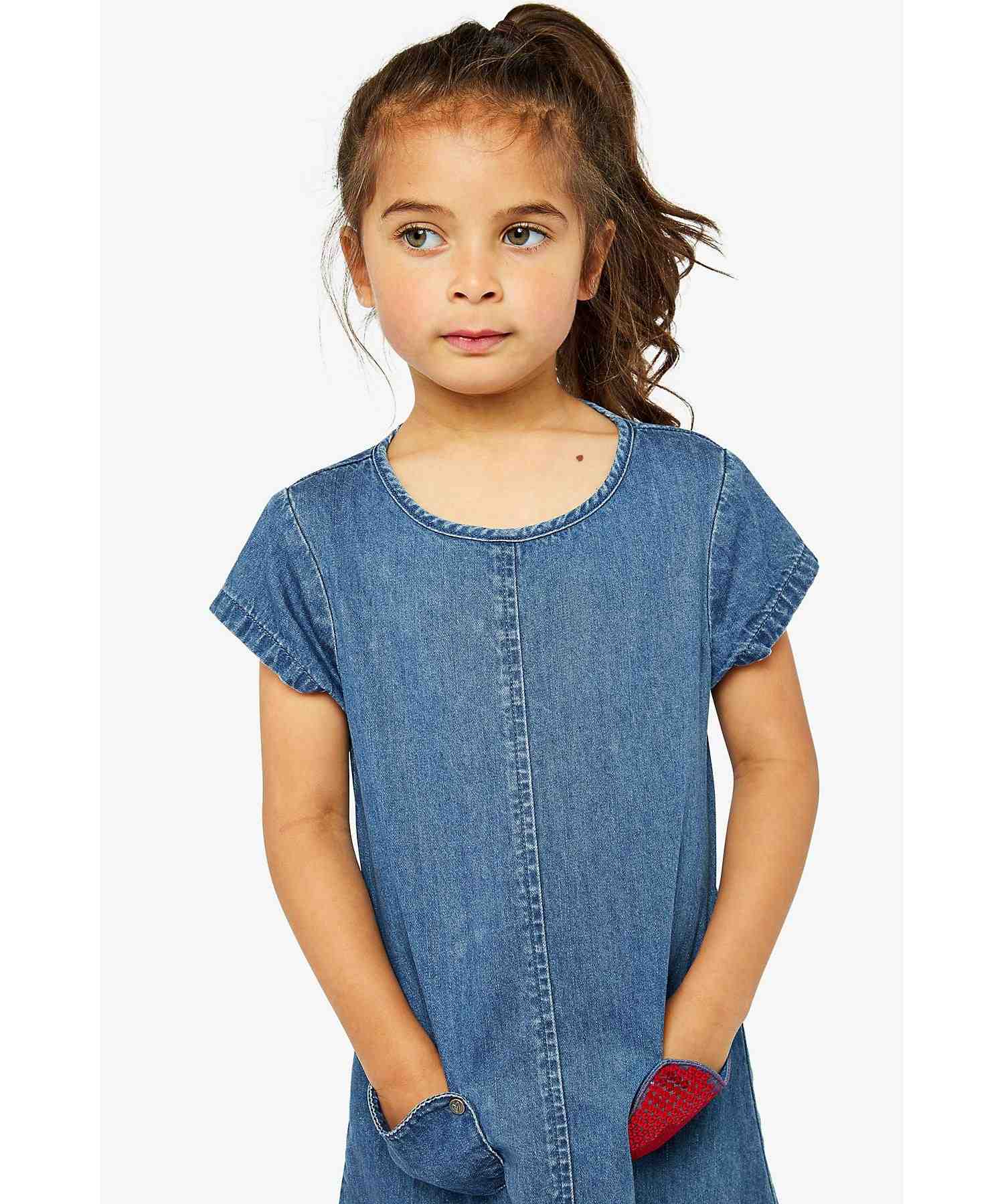Mothercare Girls 100% Cotton Short Sleeves Dress - Blue
