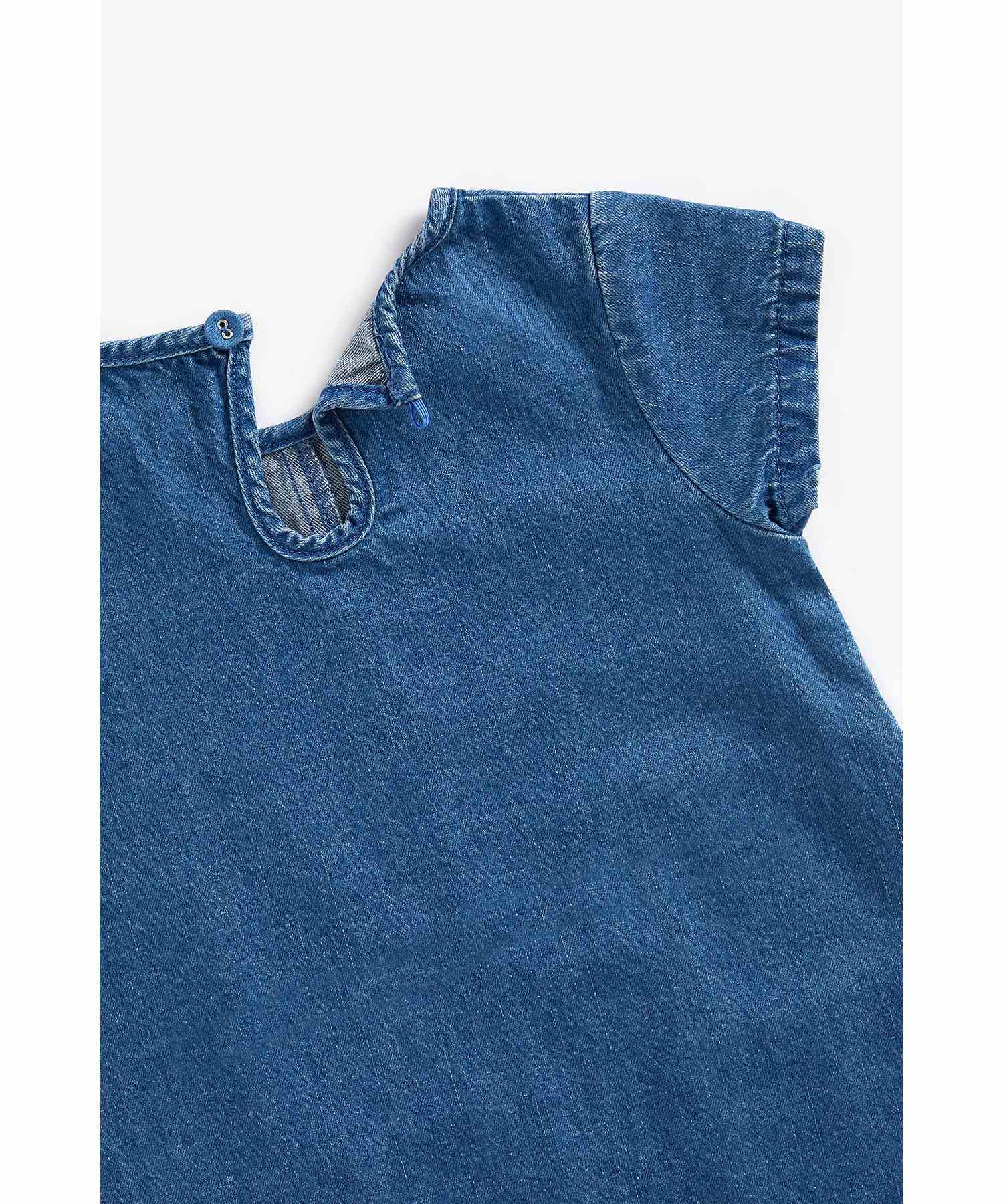 Mothercare Girls 100% Cotton Short Sleeves Dress - Blue