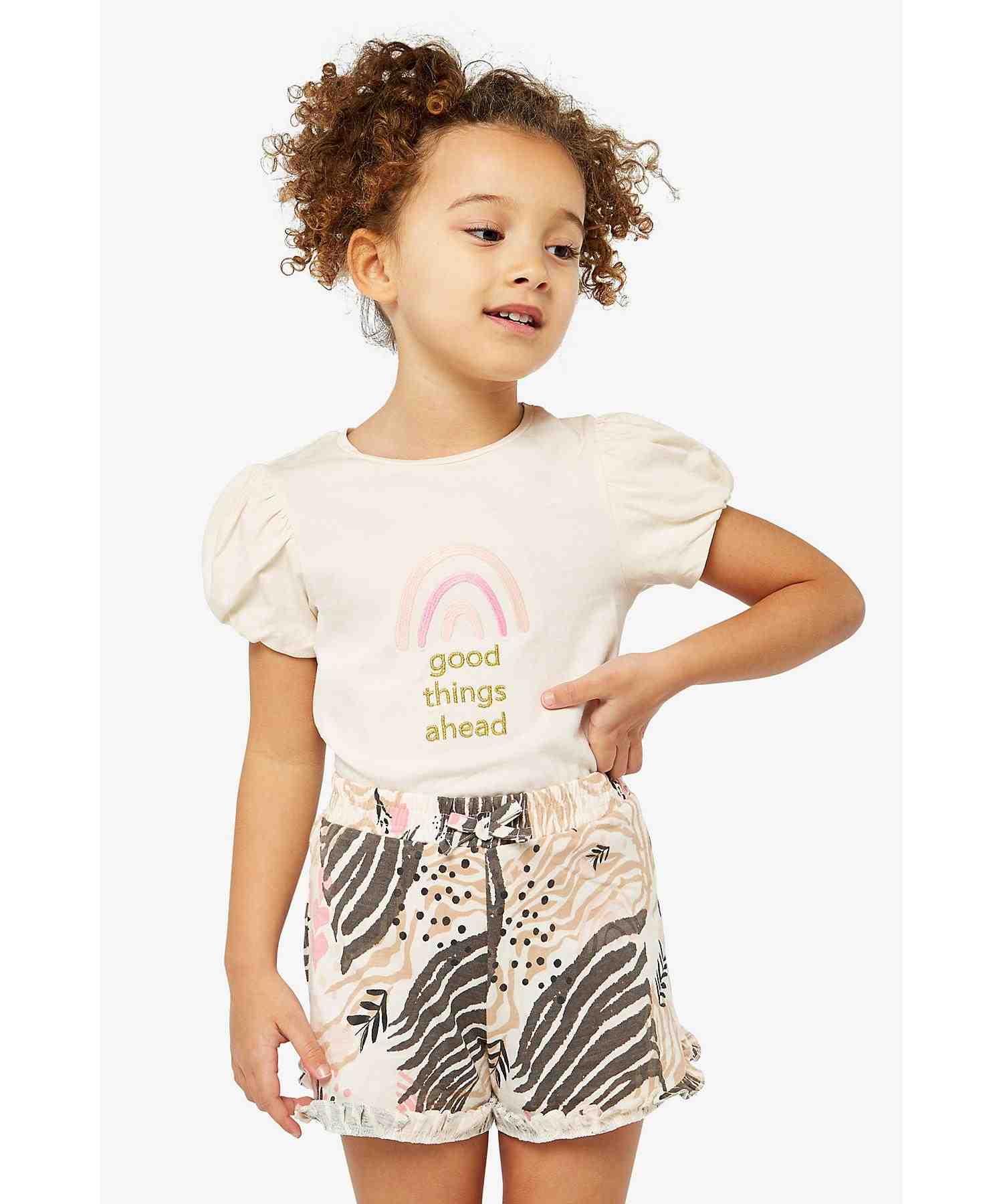 Mothercare Girls 100% Cotton Short Sleeves Shorts and T-Shirt - Multicolor