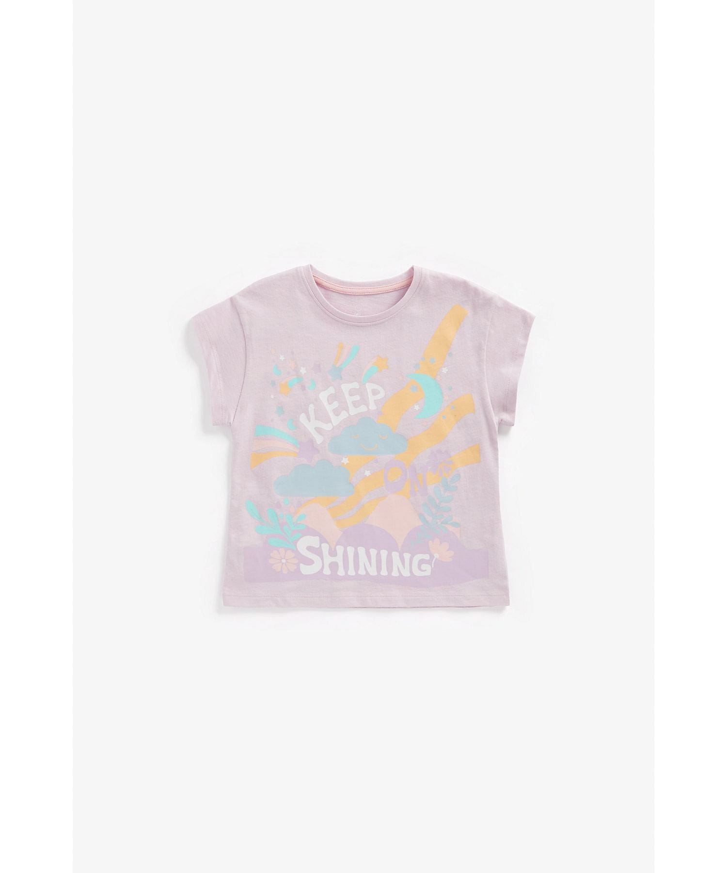 Mothercare | Girls Half Sleeves Tops Chest Print-Purple 0