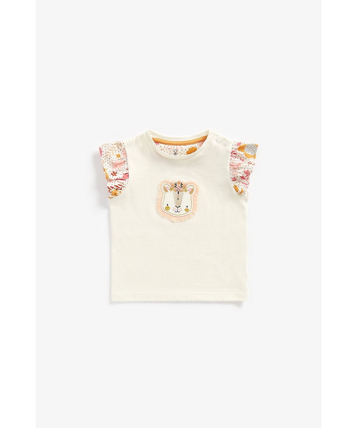 Mothercare | Girls Half Sleeves Tops Lion Embroidery-Cream 0