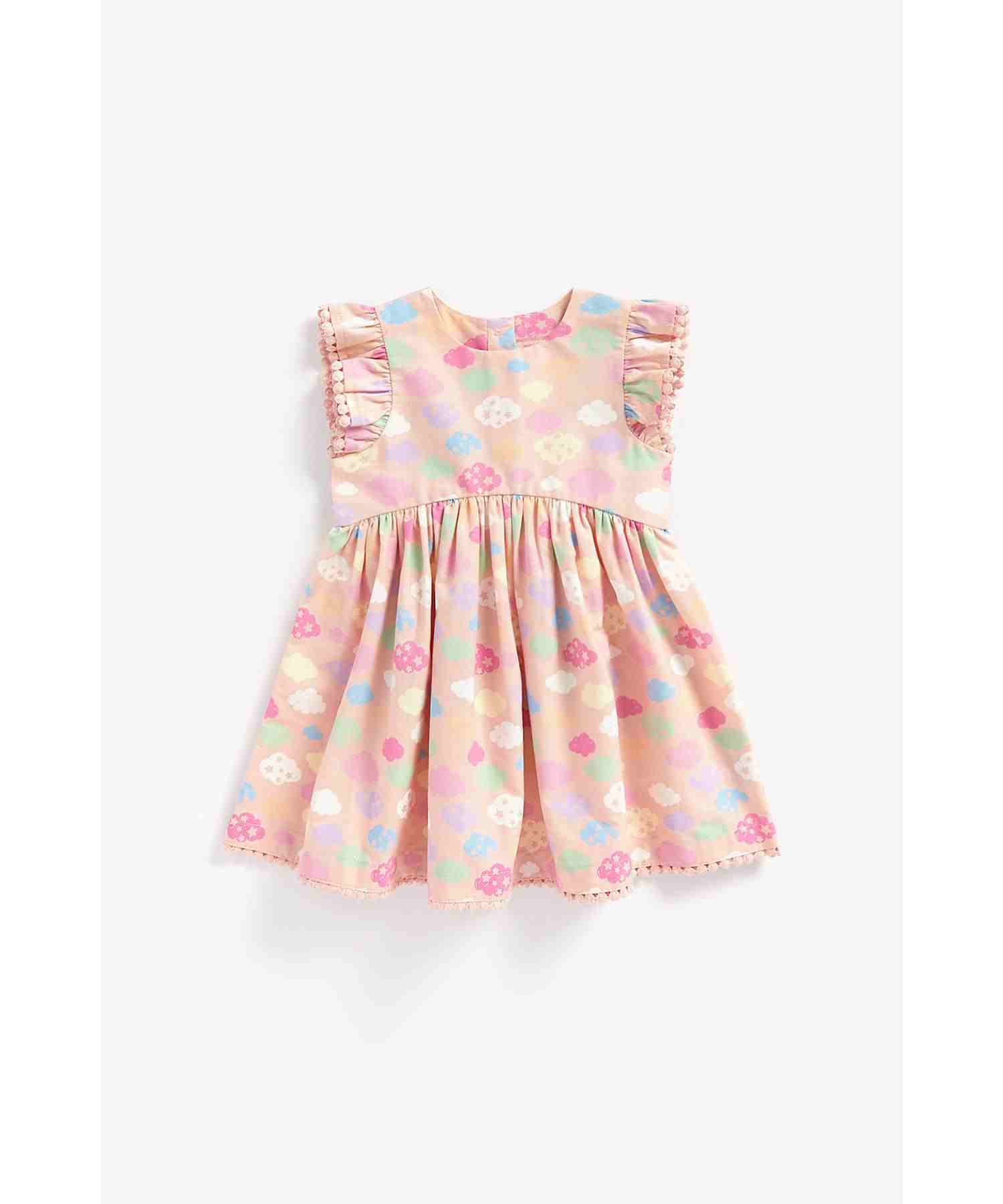 Mothercare Girls 100% Cotton Half Sleeves Dress - Multicolor