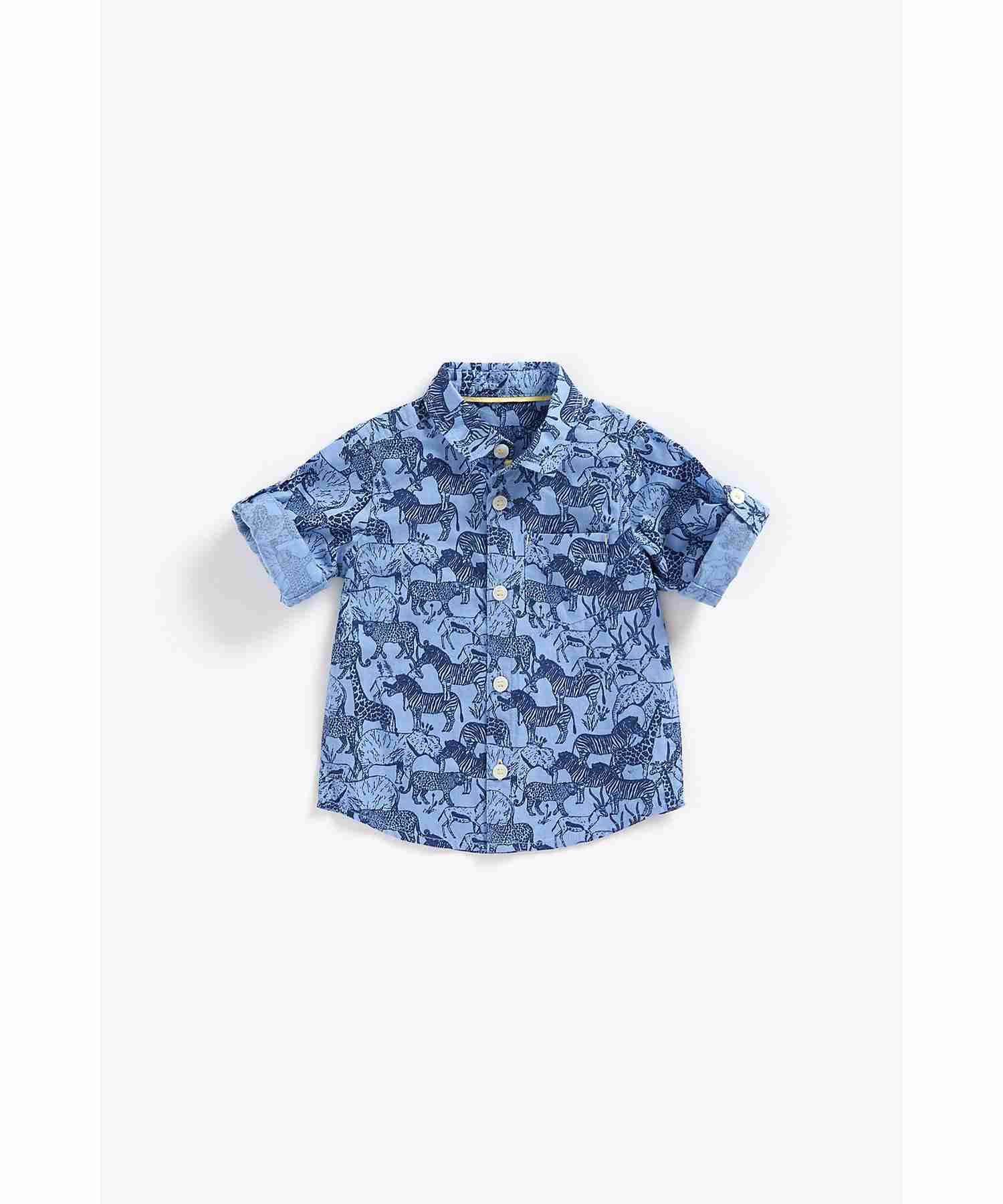 Mothercare Boys 100% Cotton Full Sleeves Shirt - Blue