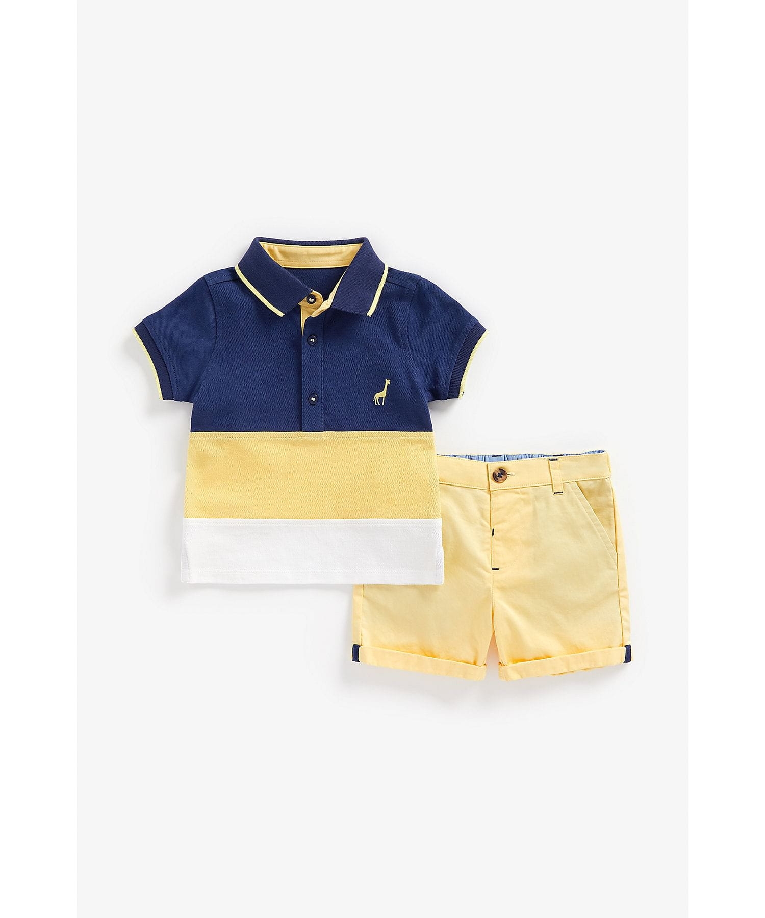 Boys Half Sleeves Shorts Polo T-Shirt Set Striped-Multicolor