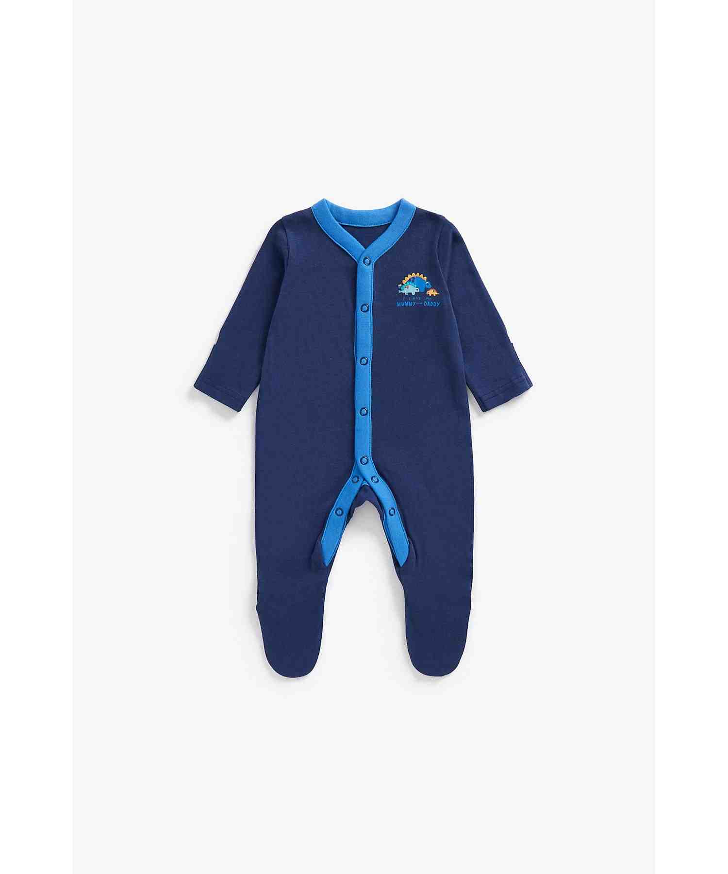 Mothercare Boys 100% Cotton Full Sleeves Sleepsuits - Pack of 3 - Blue