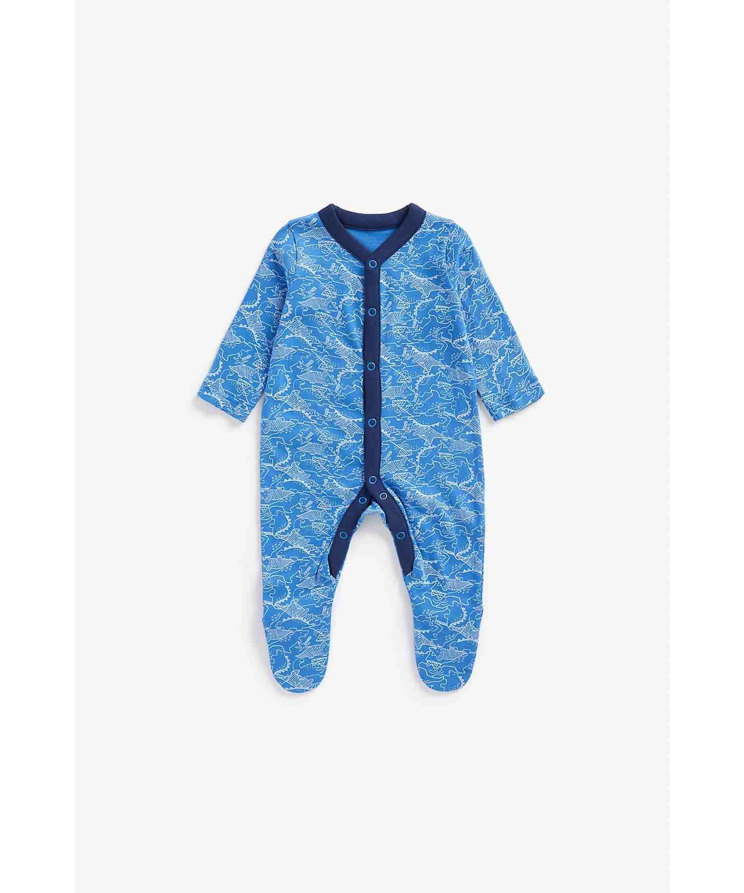 Mothercare Boys 100% Cotton Full Sleeves Sleepsuits - Pack of 3 - Blue
