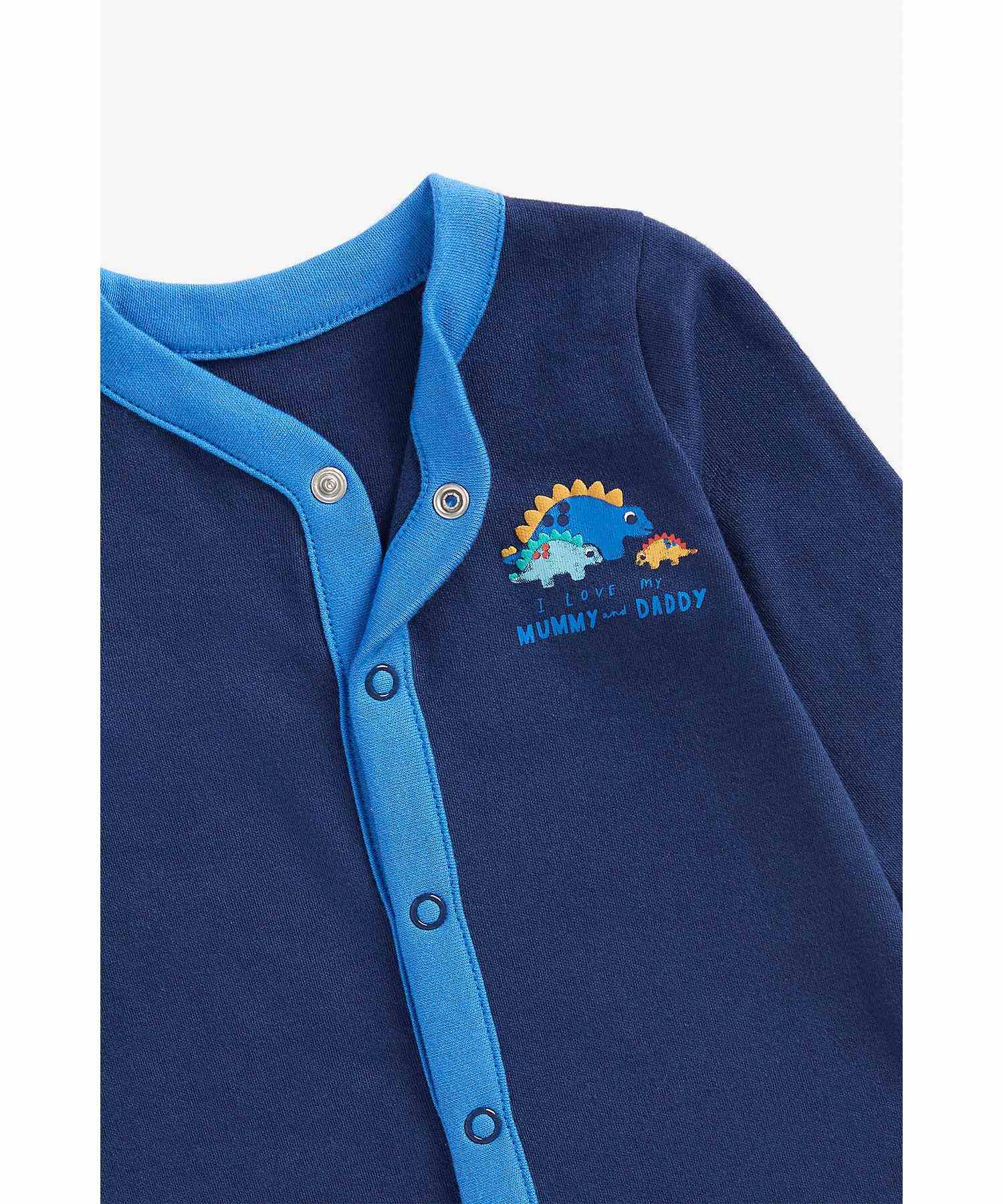 Mothercare Boys 100% Cotton Full Sleeves Sleepsuits - Pack of 3 - Blue